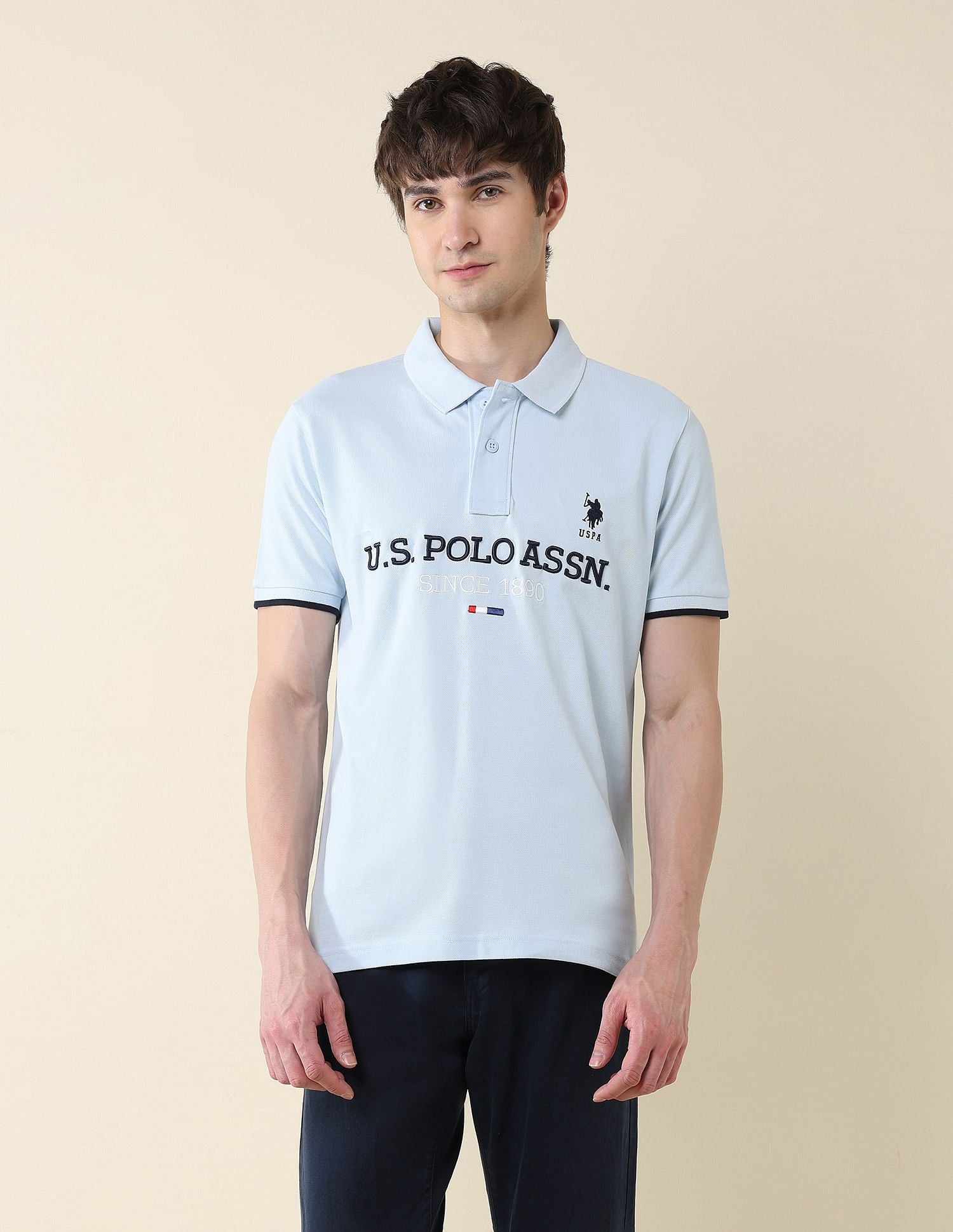 Slim Fit Brand Embroidered Polo Shirt Light Blue - U.S. Polo Assn. India | Large