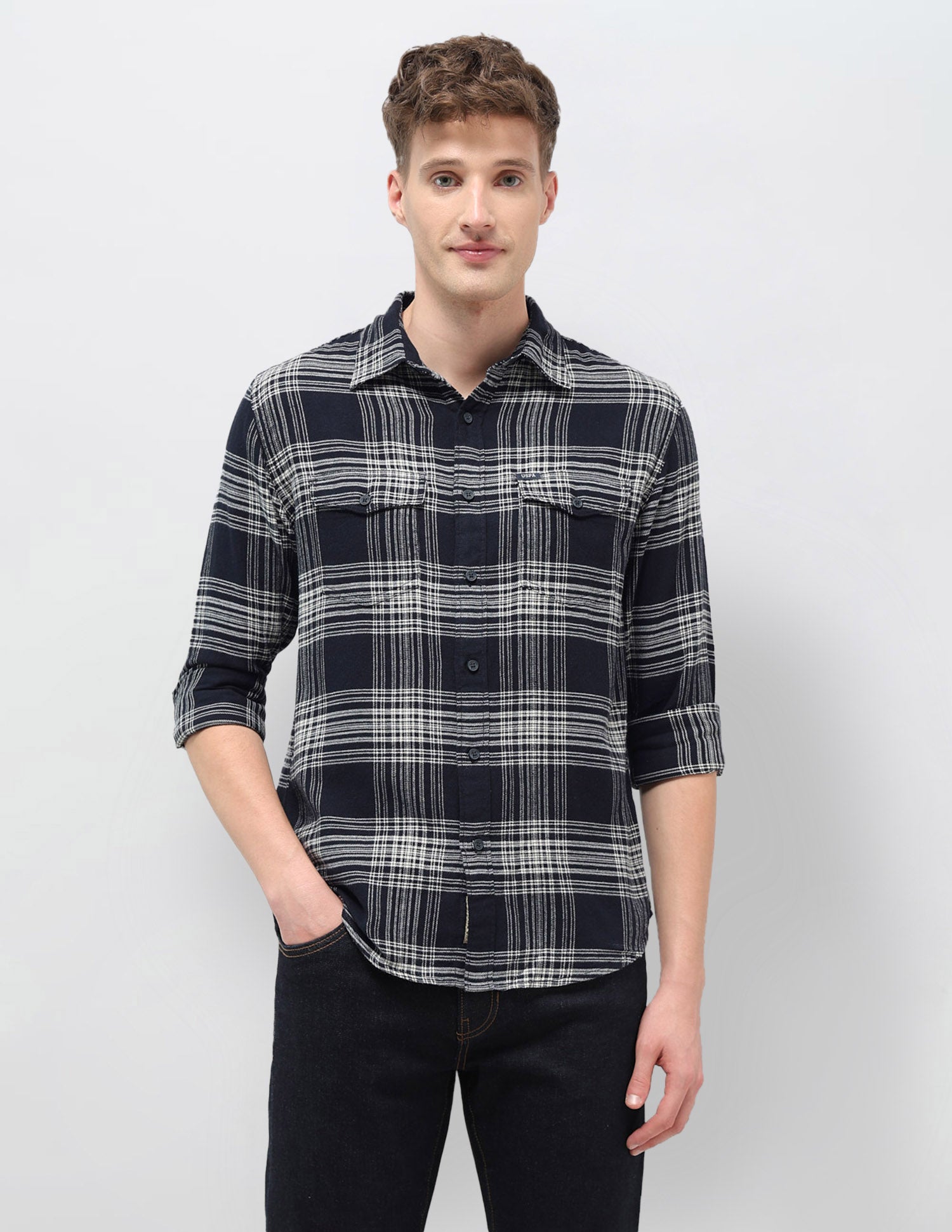 Tartan Checked Slim Fit Shirt Navy - U.S. POLO ASSN. | Large