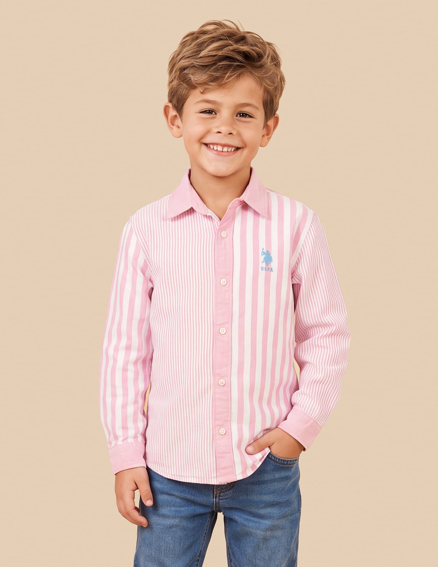 Vertical Striped Regular Fit Shirt Pink - U.S. Polo Assn. India | Large
