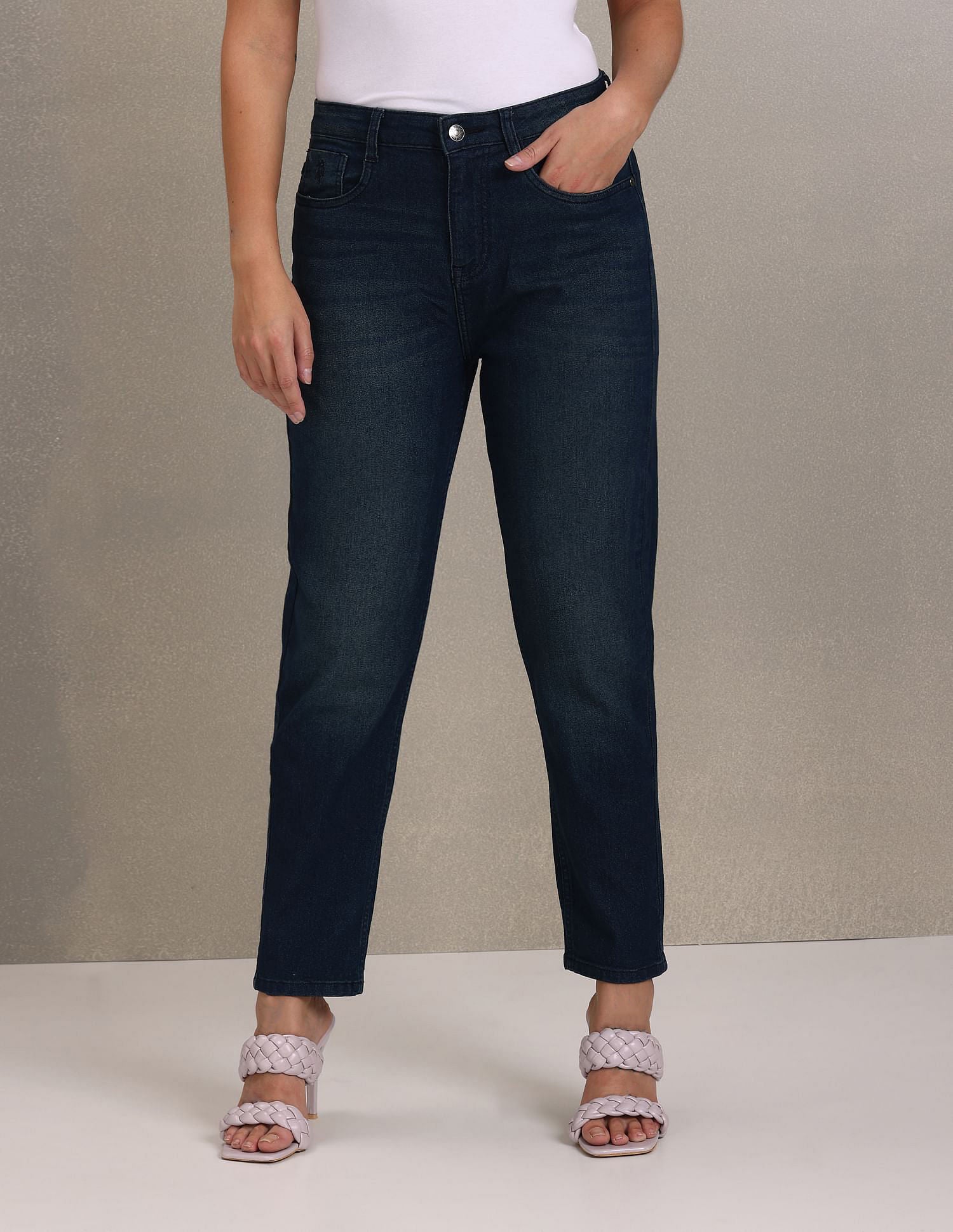 Stone Wash Mom Fit Jeans Dark Blue - U.S. Polo Assn. India | Large