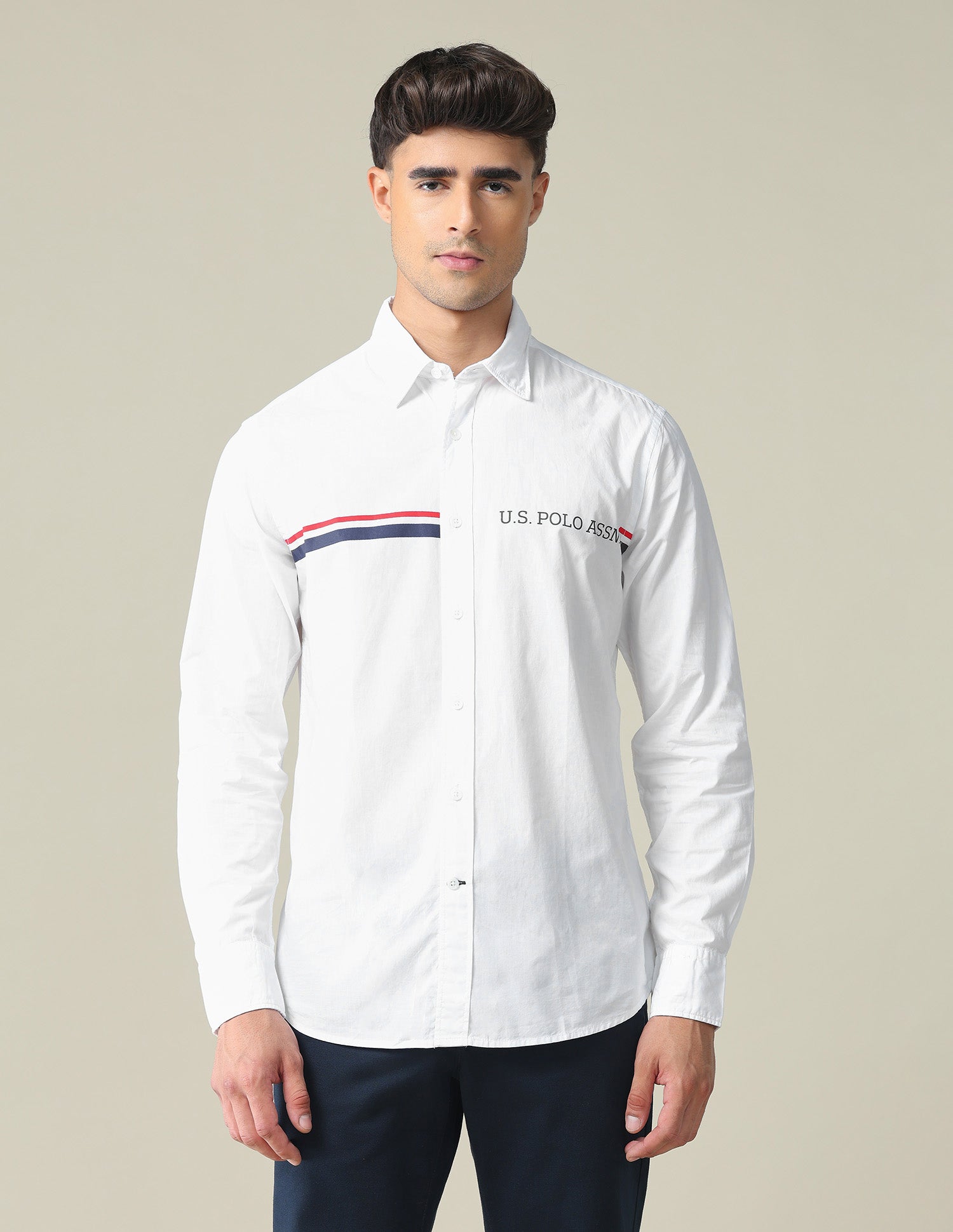 Horizontal Stripe Cotton Shirt White - U.S. POLO ASSN. | Large