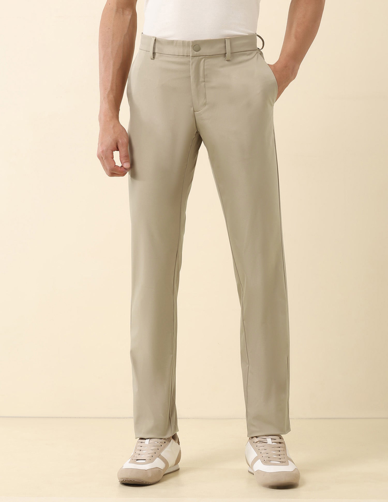 Solid Denver Slim Fit Trousers Khaki - U.S. Polo Assn. India | Large