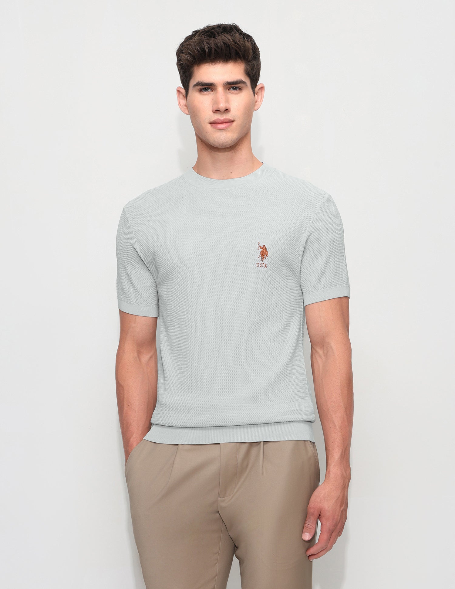 Textured Slim Fit T-Shirt Grey - U.S. Polo Assn. India | Large
