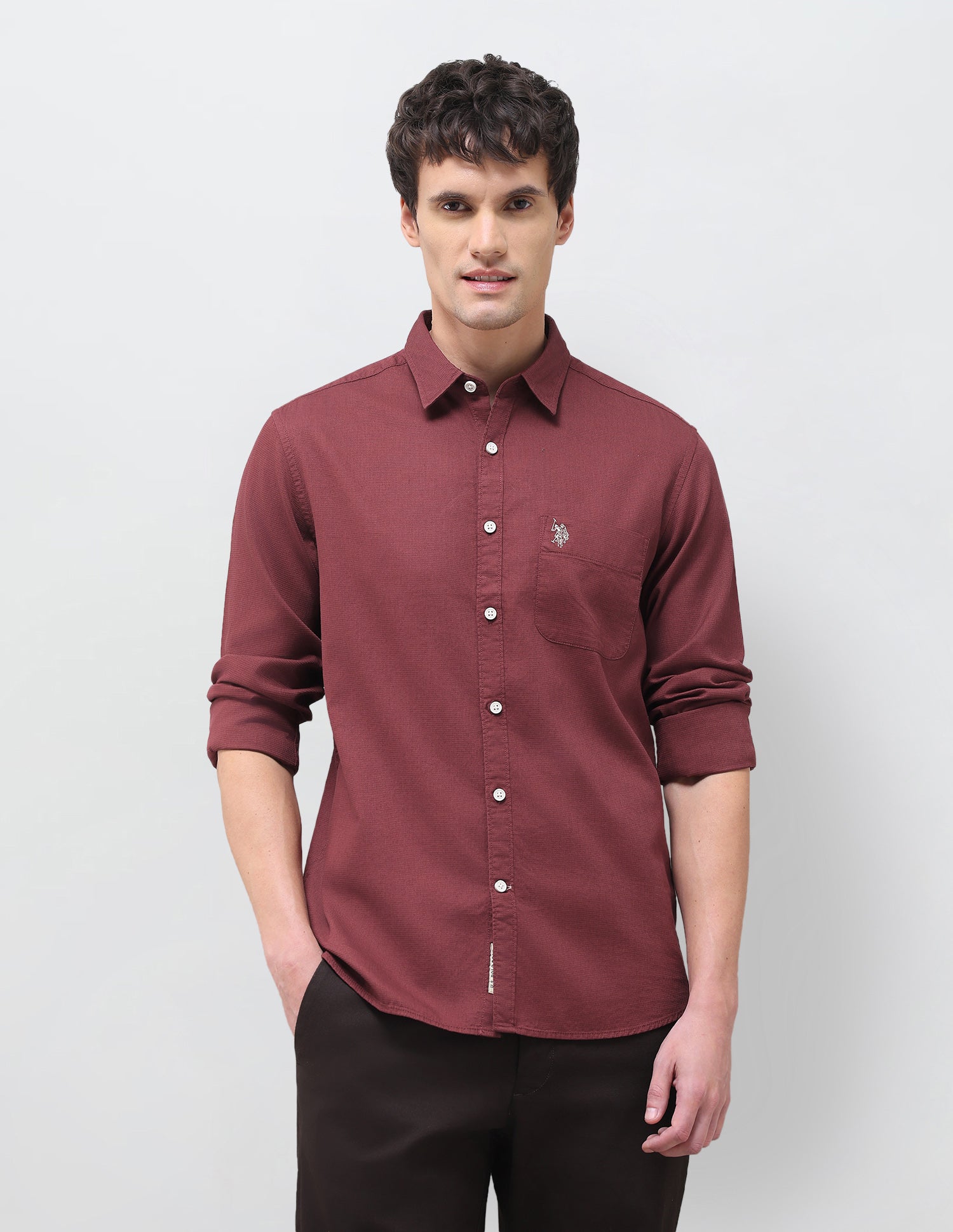 Textured Regular Fit Shirt Maroon - U.S. Polo Assn. India | Large