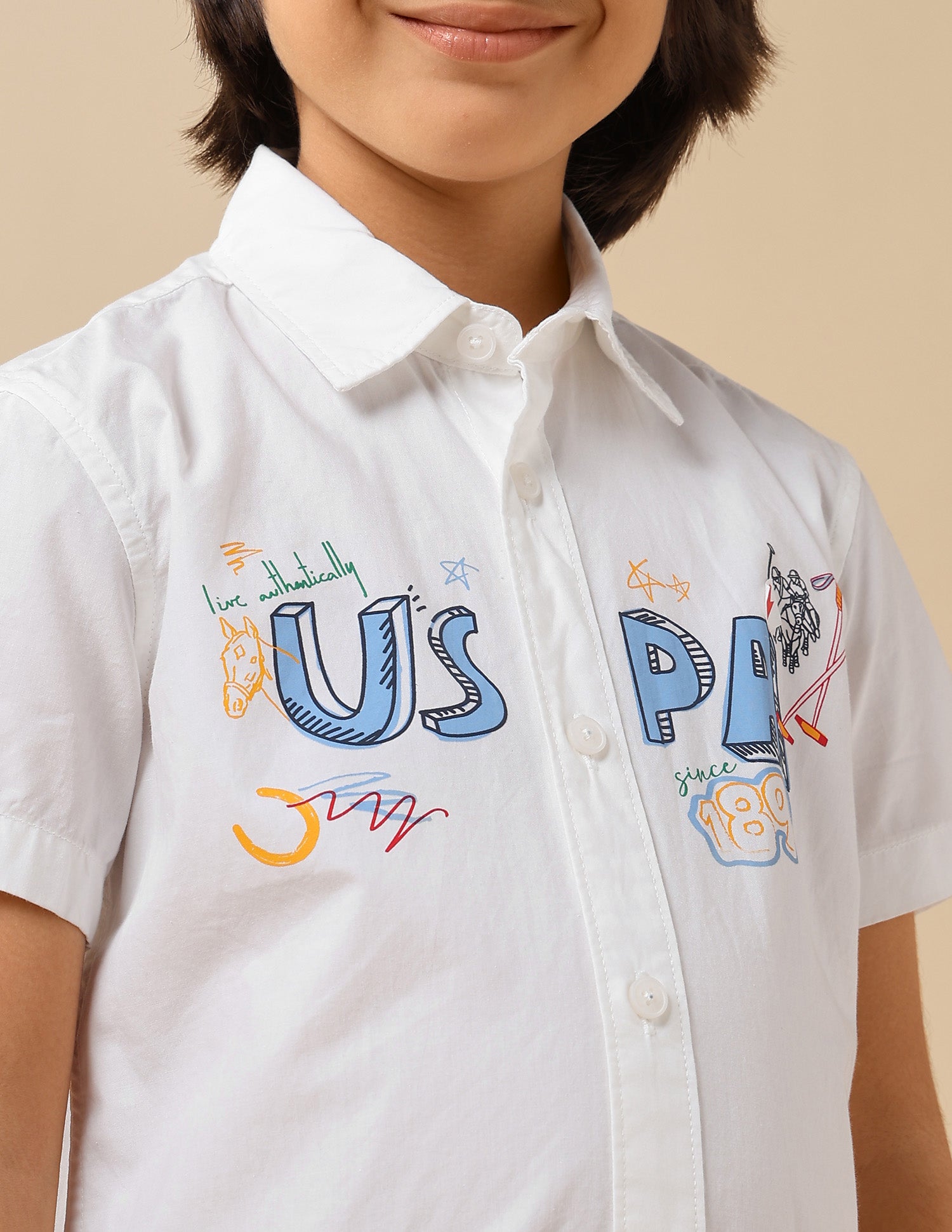 Boys Graphic Brand Printed Regular Fit Shirt White - U.S. POLO ASSN. | Large