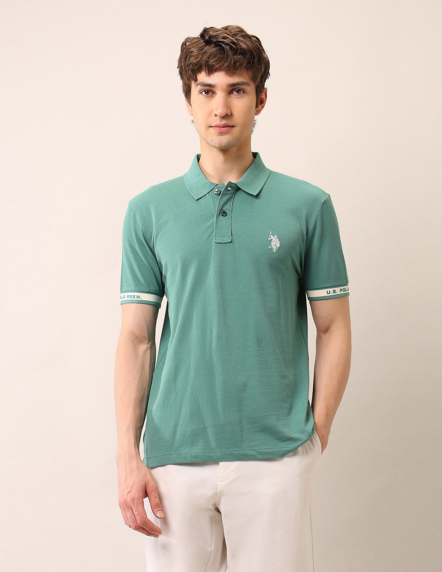Solid Muscle Fit Polo Shirt Green - U.S. Polo Assn. India | Large