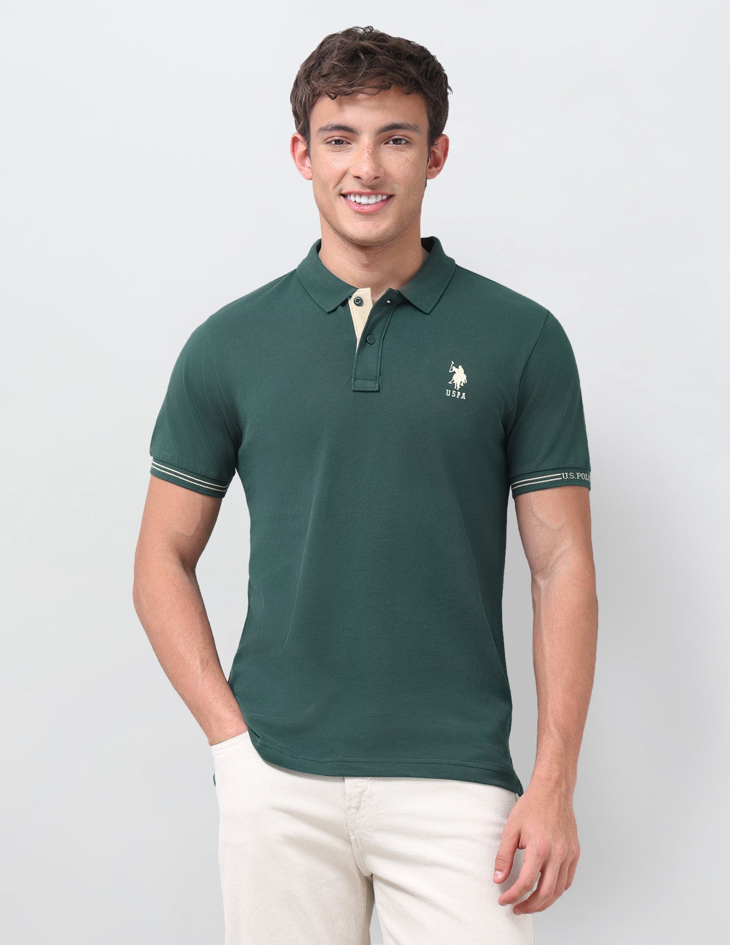 Solid Regular Fit Polo Shirt Dark Green - U.S. Polo Assn. India | Large