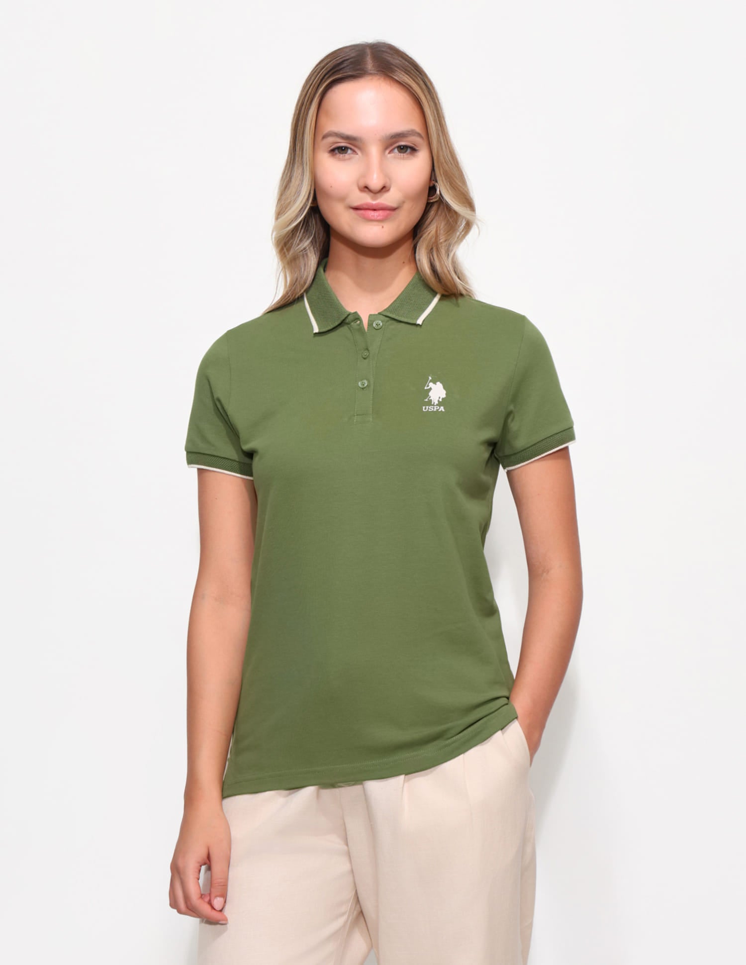 Regular Fit Solid Polo Shirt Green - U.S. Polo Assn. India | Large