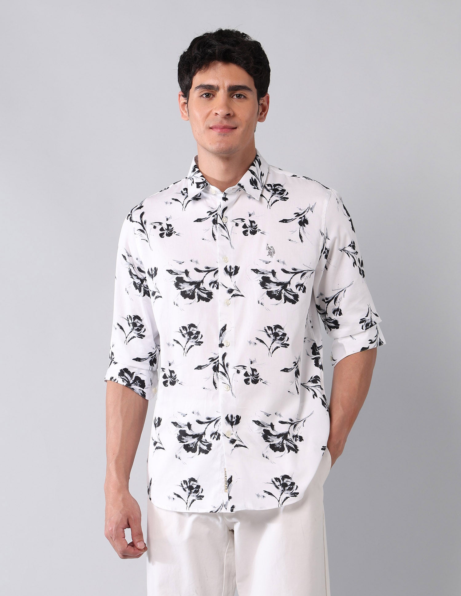 Floral Printed Pure Cotton Shirt White - U.S. Polo Assn. India | Large