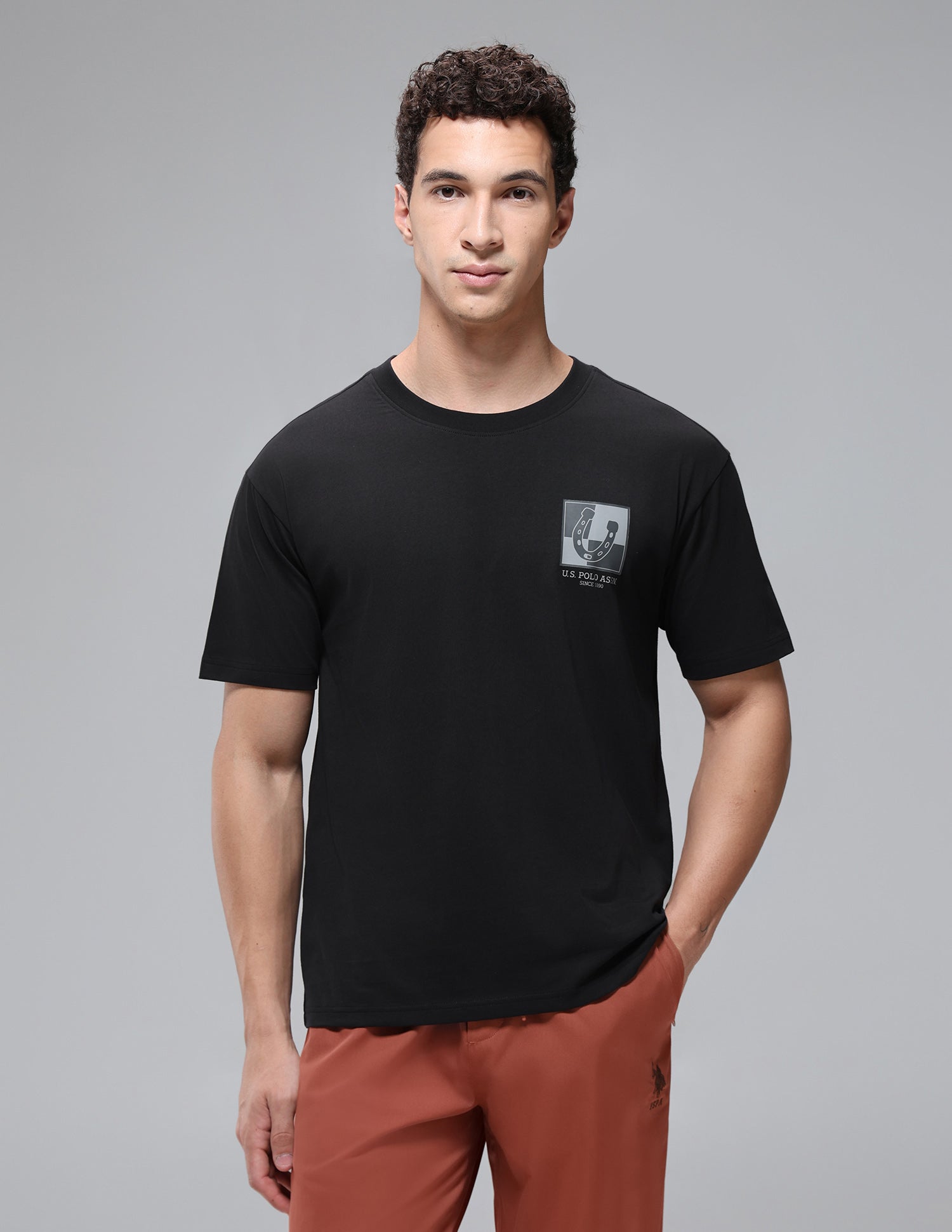 Breathable Regular Comfort Fit OEE15 Lounge T-Shirt Black - U.S. Polo Assn. India | Large