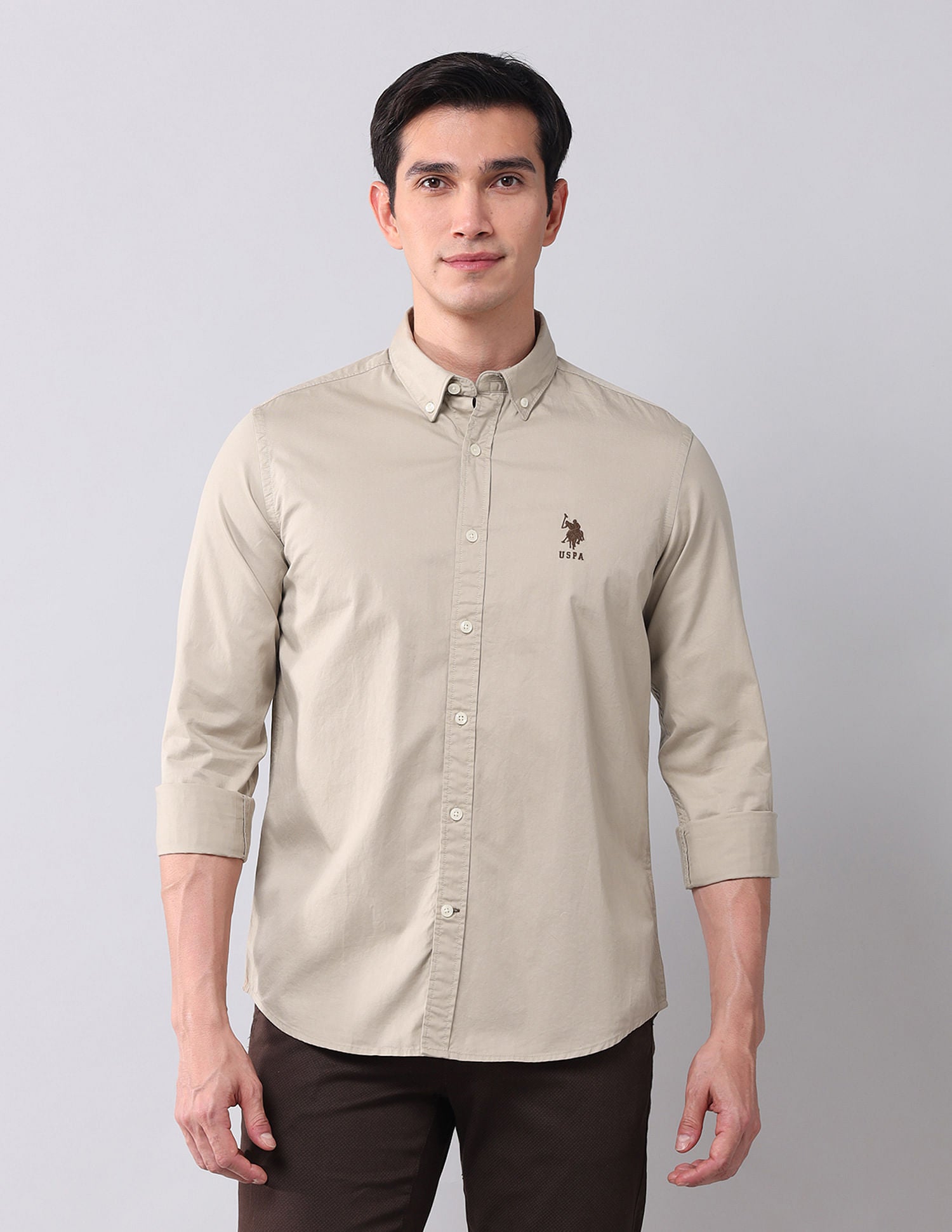 Regular Fit Twill Solid Shirt Khaki - U.S. POLO ASSN. | Large