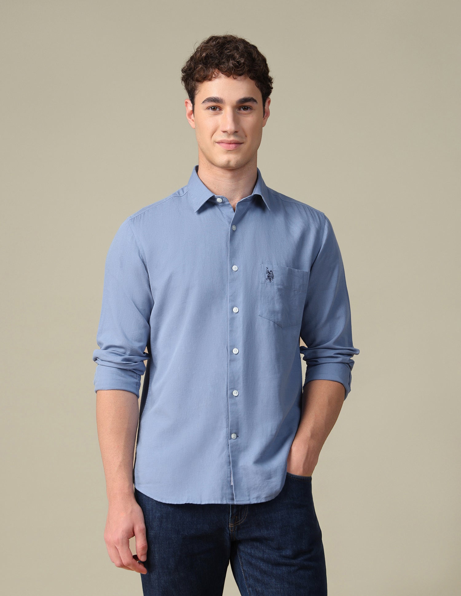 Solid Tailored Fit Shirt Blue - U.S. Polo Assn. India | Large