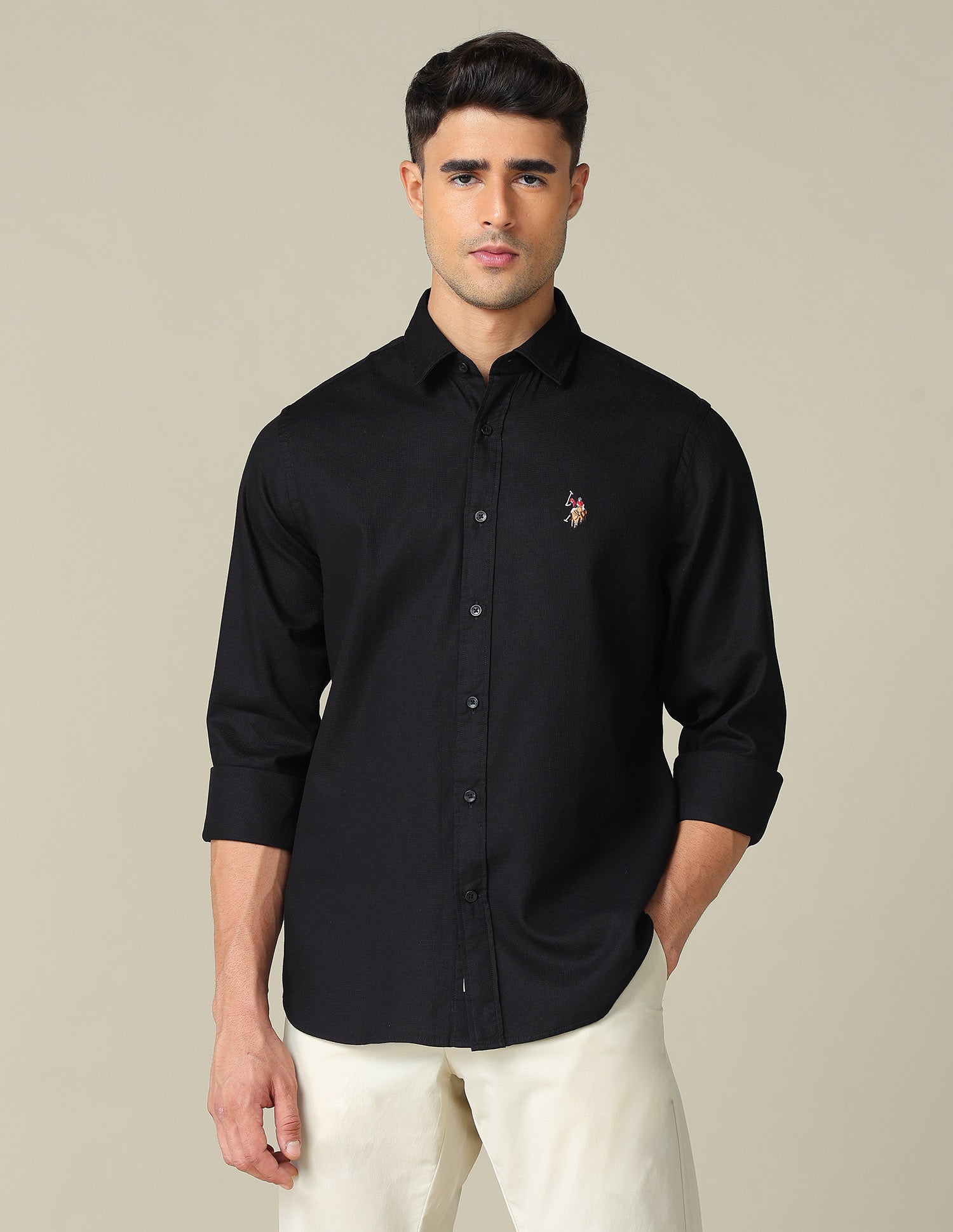 Tailored Fit Textured Shirt Black - U.S. POLO ASSN. | Large