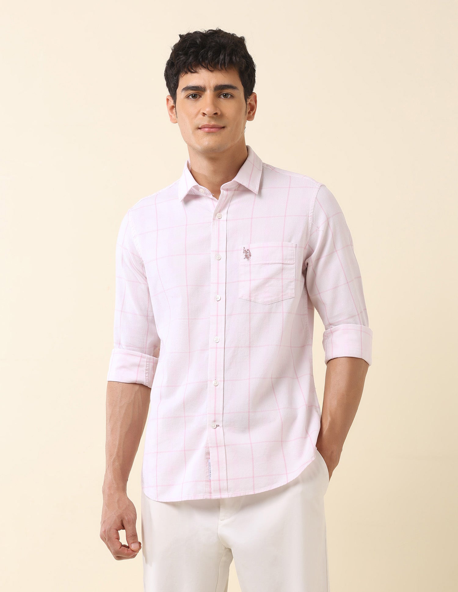 Windowpane Checked Tailored Fit Shirt Pink - U.S. Polo Assn. India | Large
