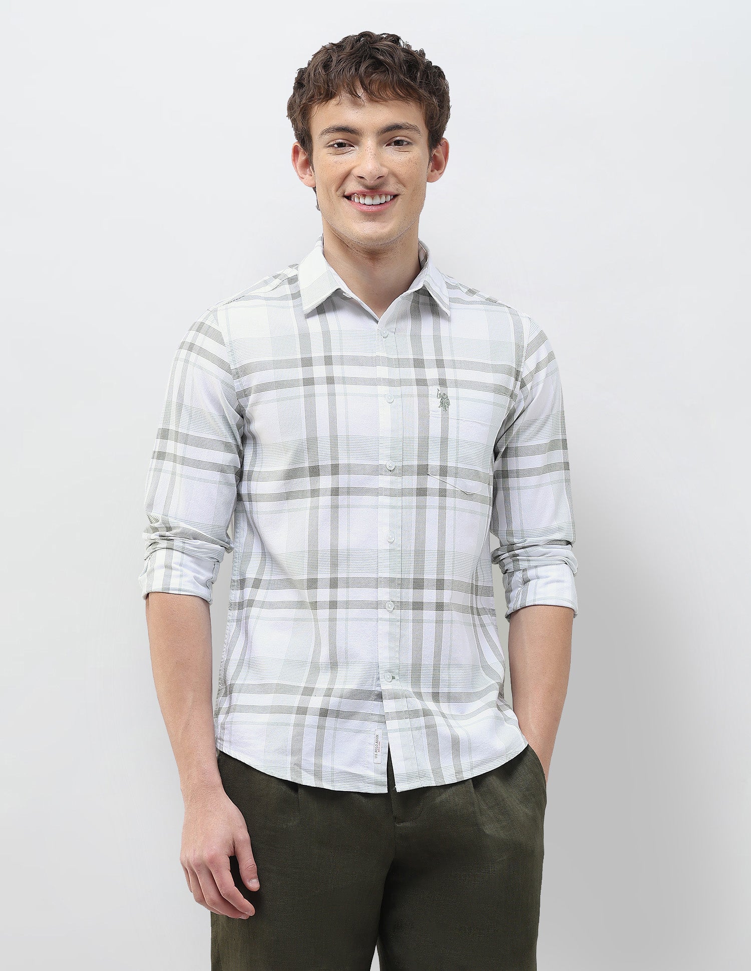 Grid Tattersall Checked Regular Fit Shirt Green - U.S. Polo Assn. India | Large