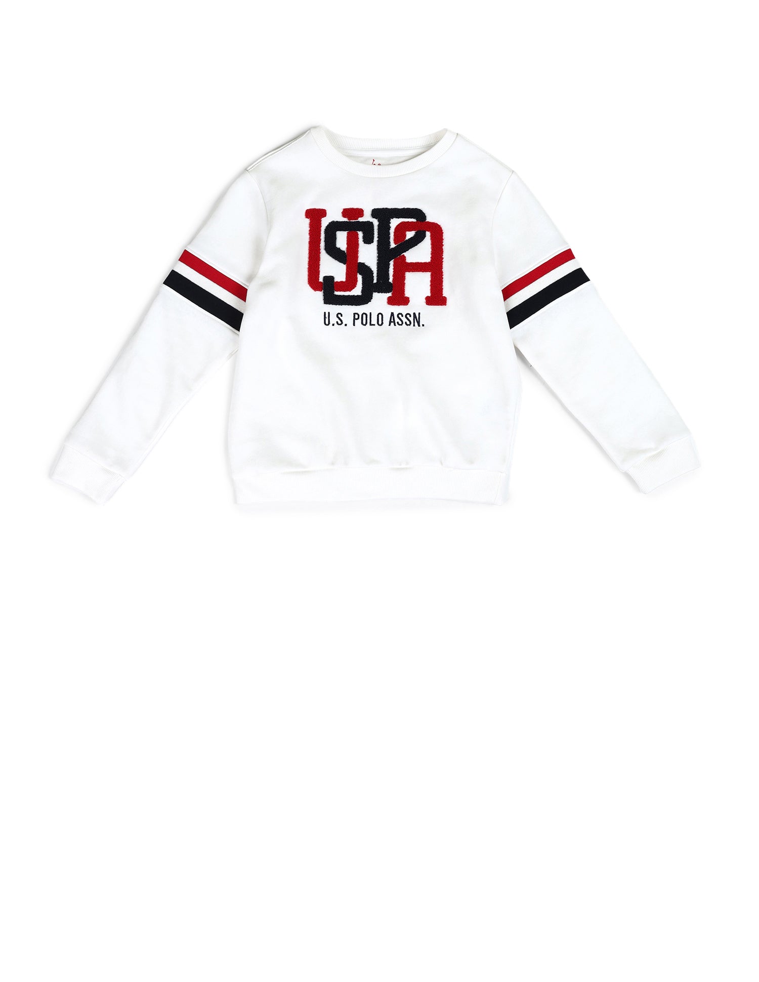 Boys Brand Appliqued Pure Cotton Sweatshirt White - U.S. Polo Assn. India | Large