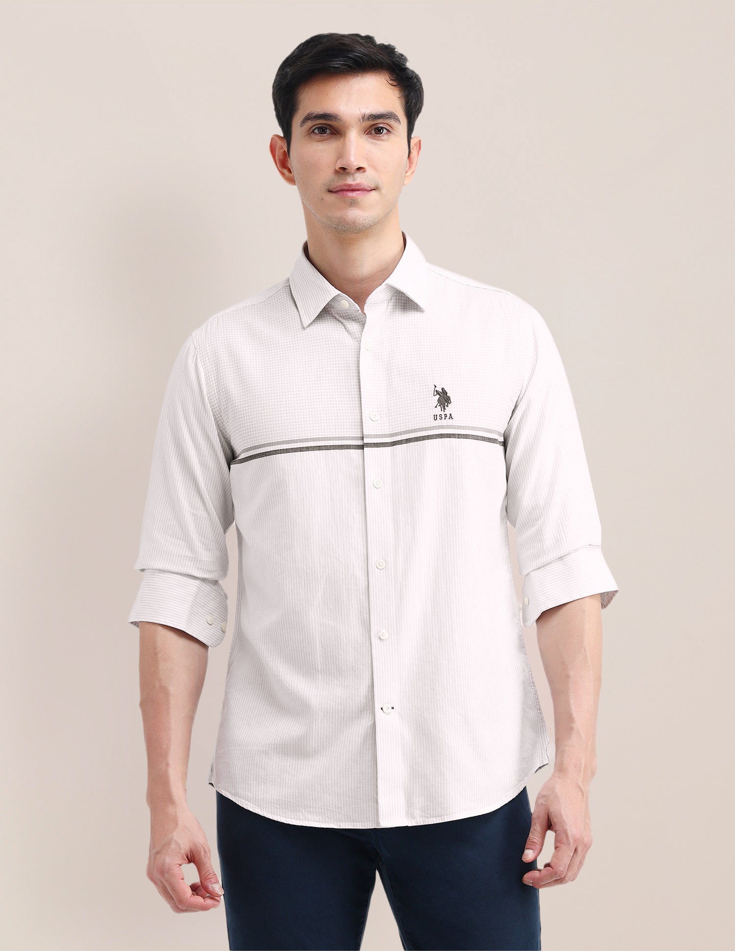 Vertical Striped Tailored Fit Shirt Grey - U.S. POLO ASSN. | Large