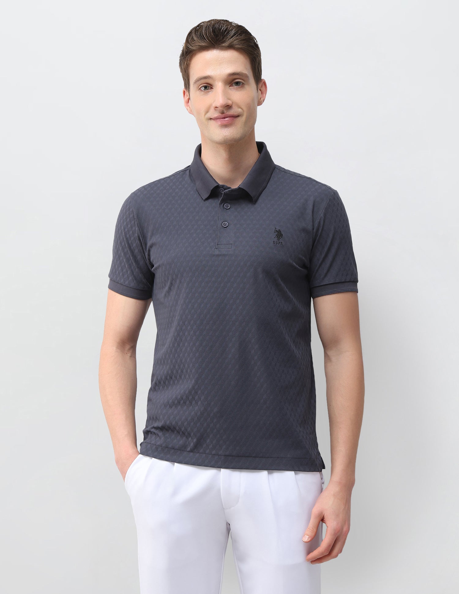 Textured Slim Fit Polo Shirt Dark Grey - U.S. Polo Assn. India | Large