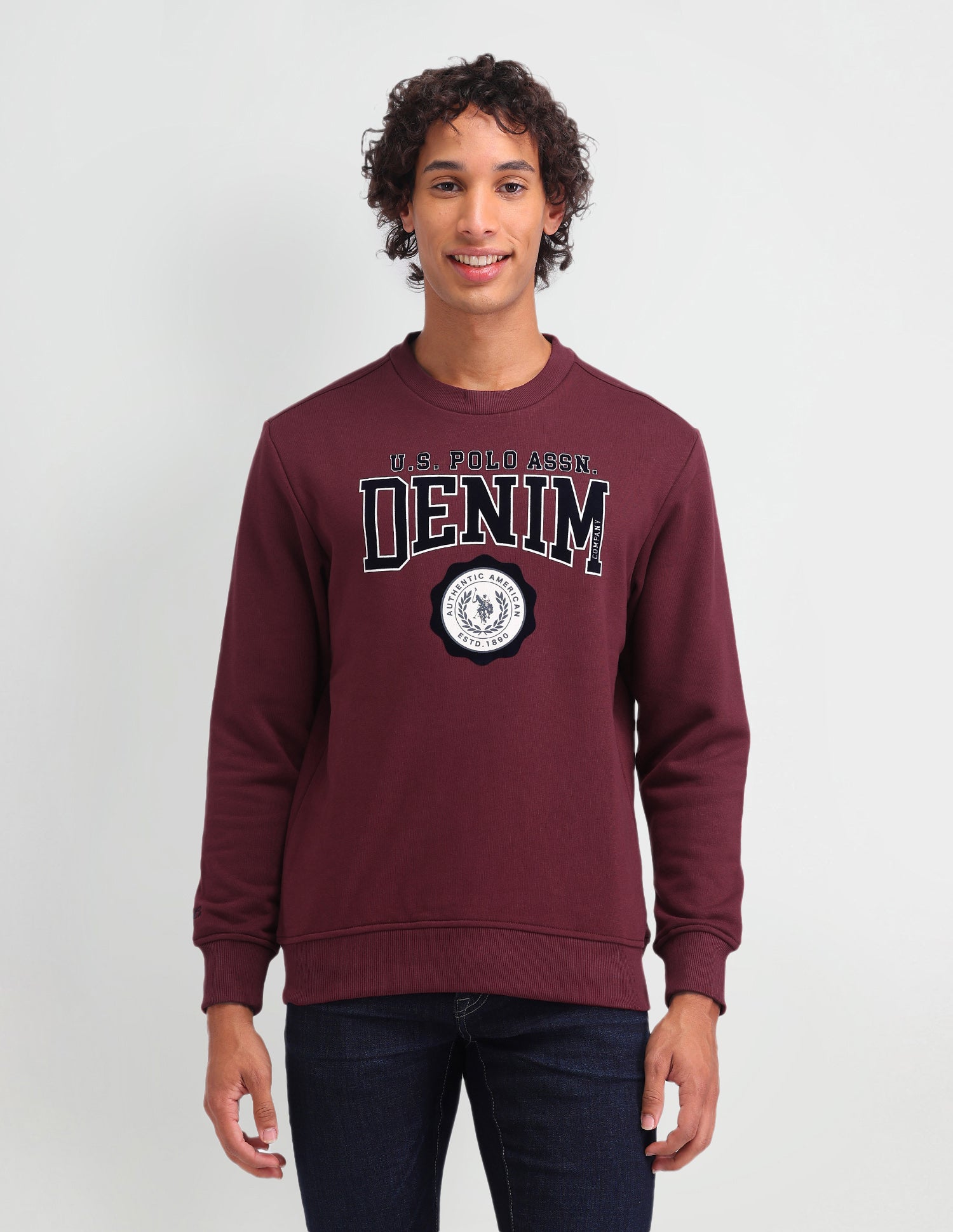 Brand Printed Regular Fit Sweatshirt Maroon - U.S. Polo Assn. India | Large