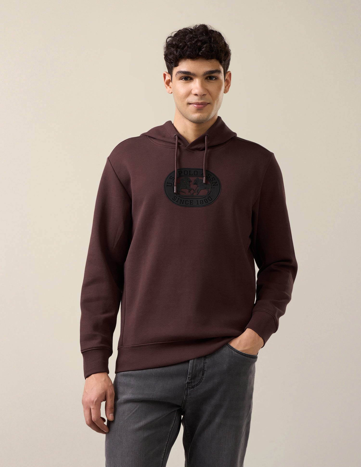 Brand Embossed Regular Fit Sweatshirt Dark Brown - U.S. Polo Assn. India | Large