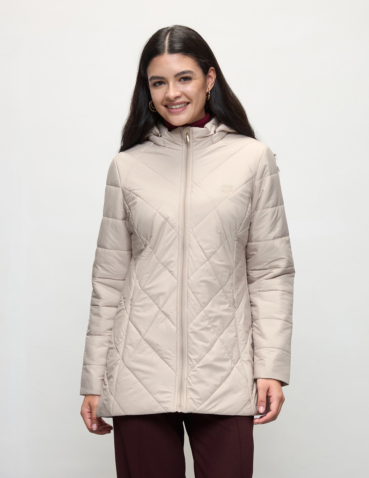 Longline Detachable Hood Quilted Jacket Ecru - U.S. Polo Assn. India | Large