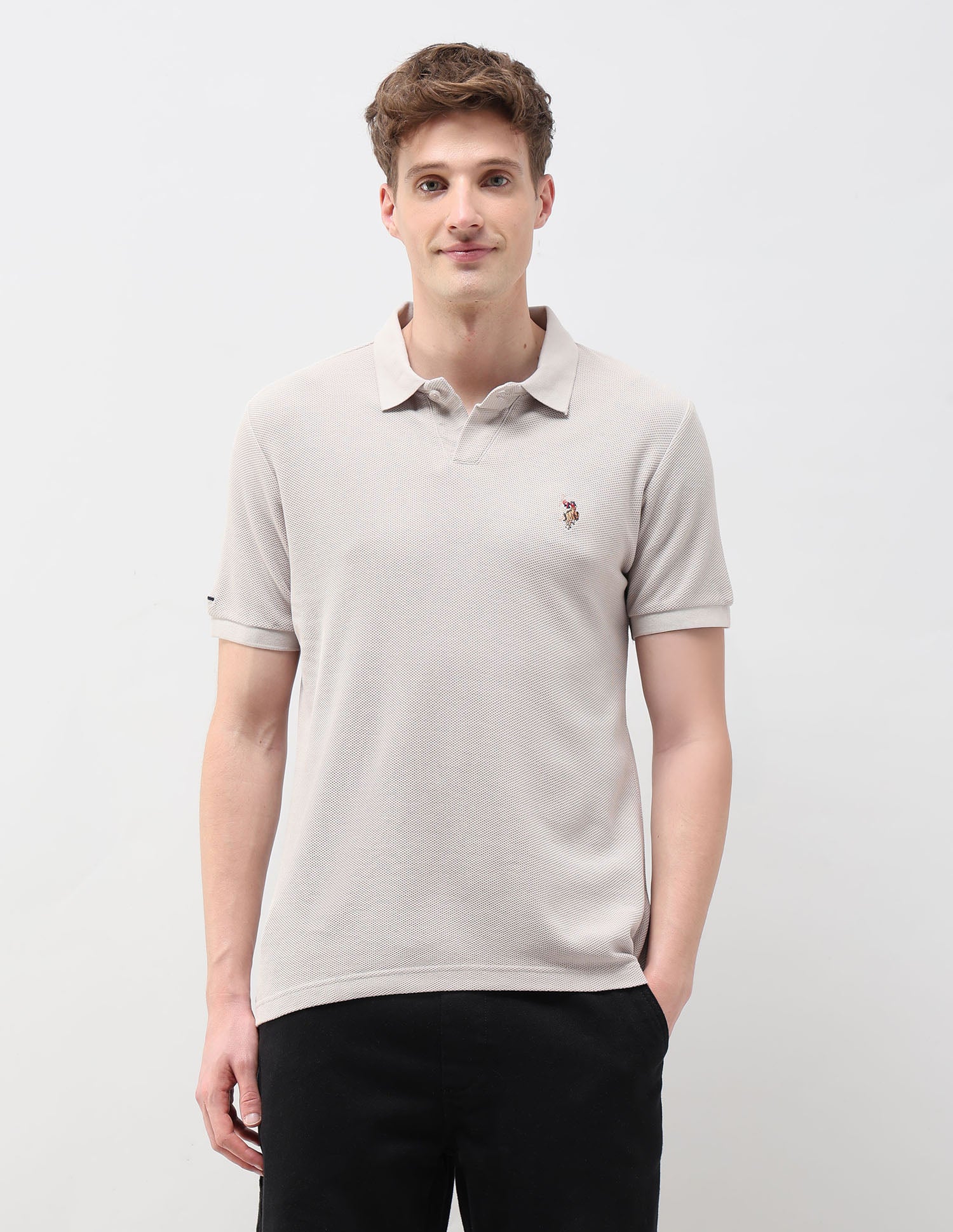 Textured Muscle Fit Polo Shirt Grey - U.S. Polo Assn. India | Large