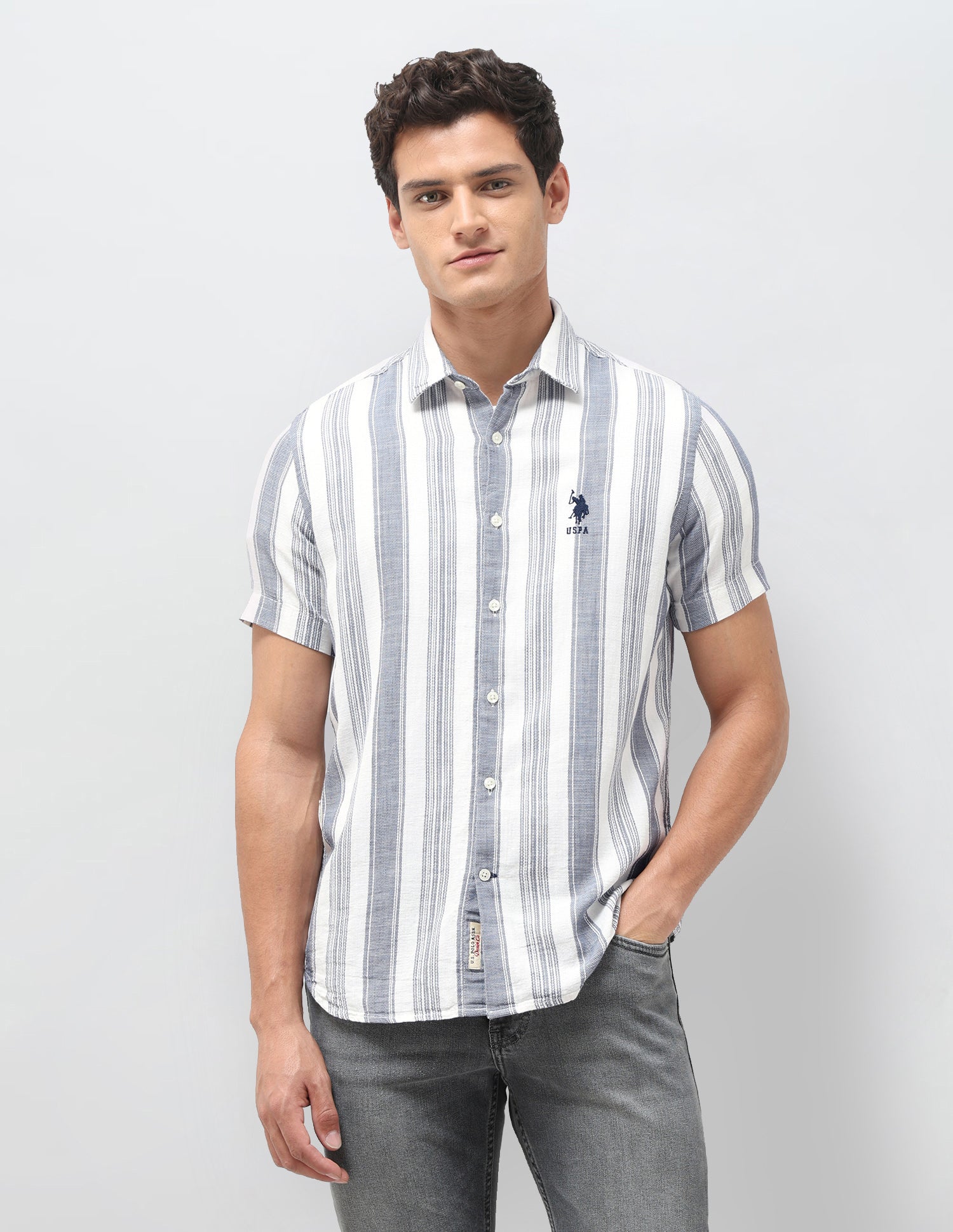Dobby Vertical Striped Shirt Navy - U.S. Polo Assn. India | Large