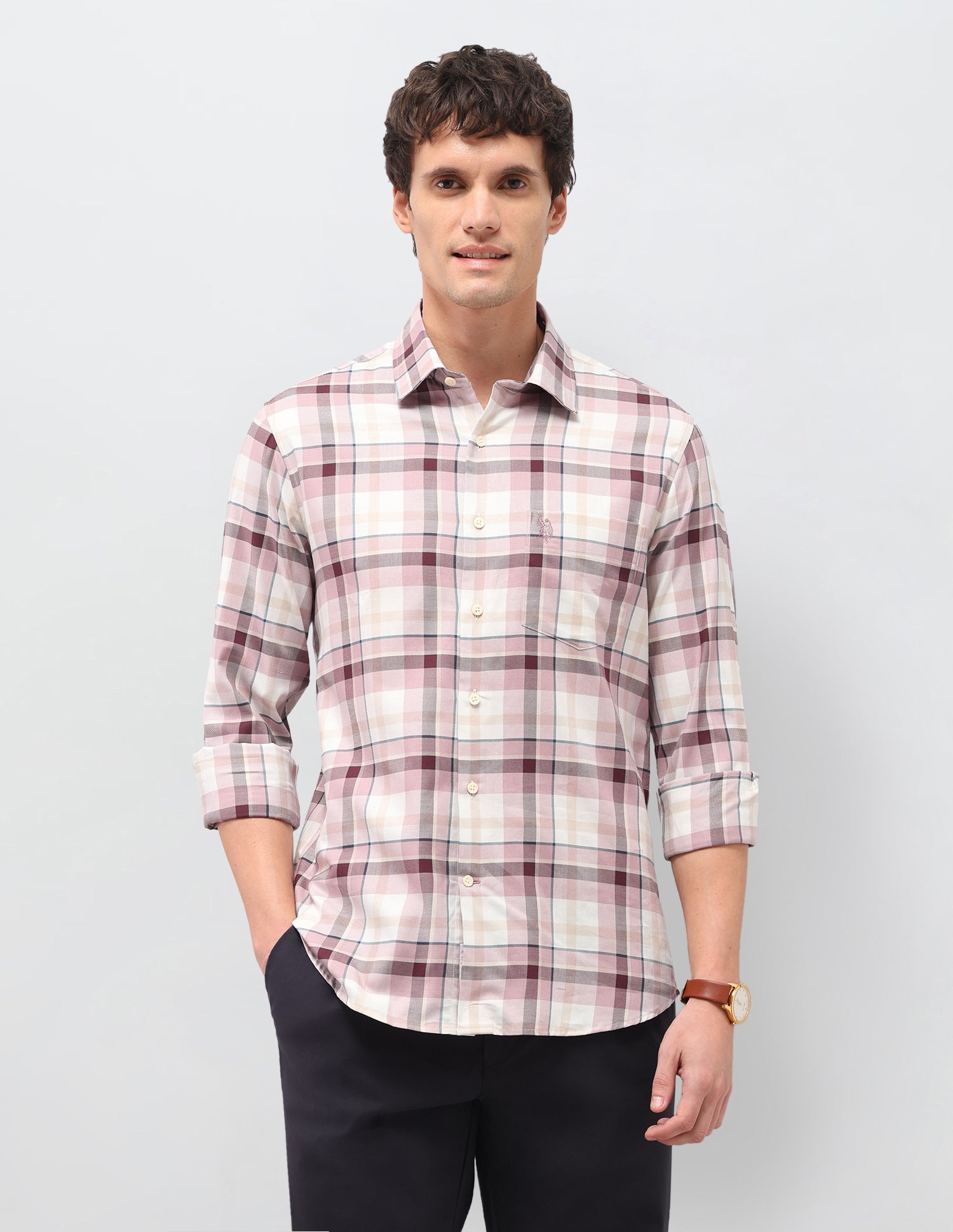 Tartan Checked Twill Shirt Peach - U.S. Polo Assn. India | Large