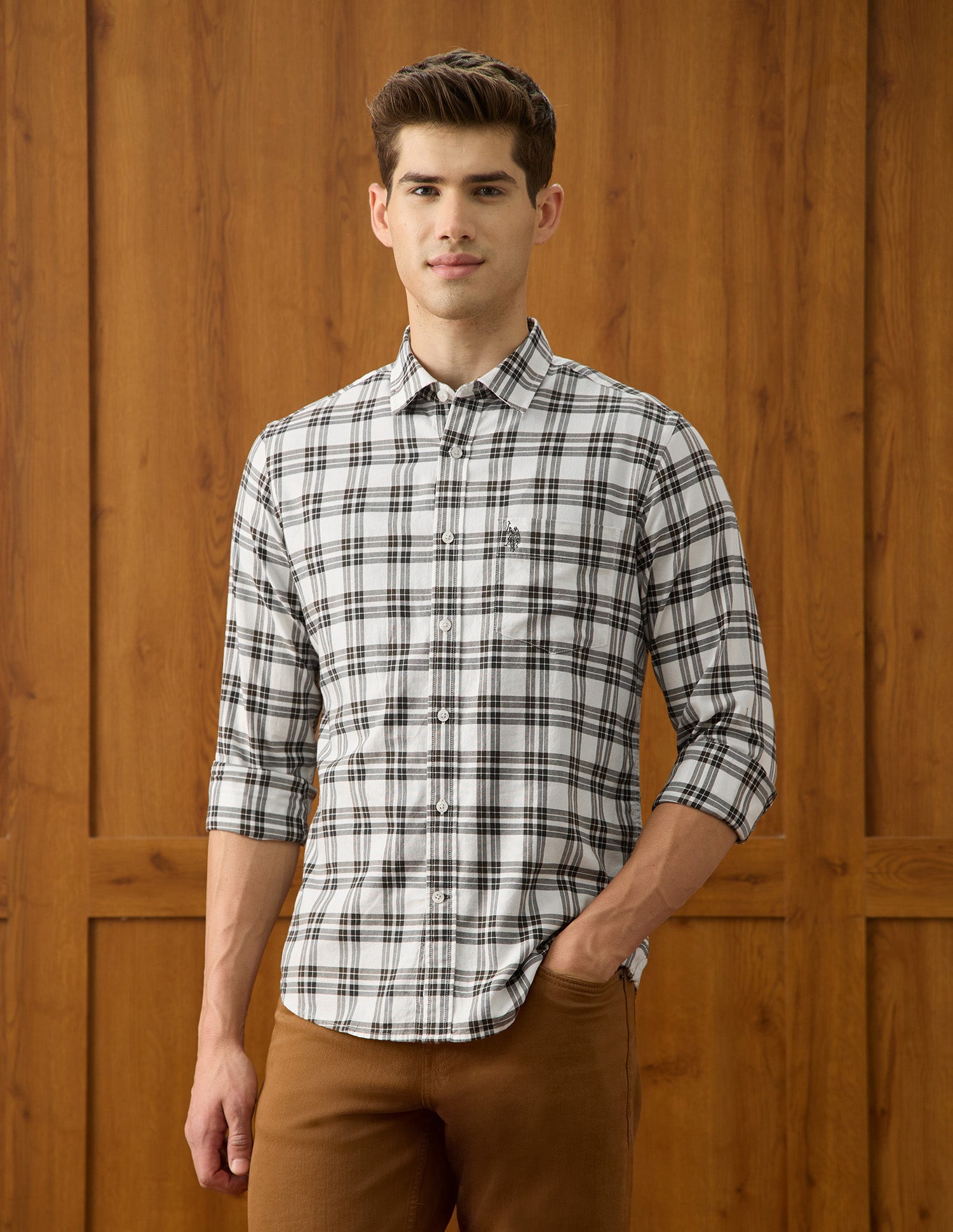Micro Checked Regular Fit Shirt Olive - U.S. Polo Assn. India | Large