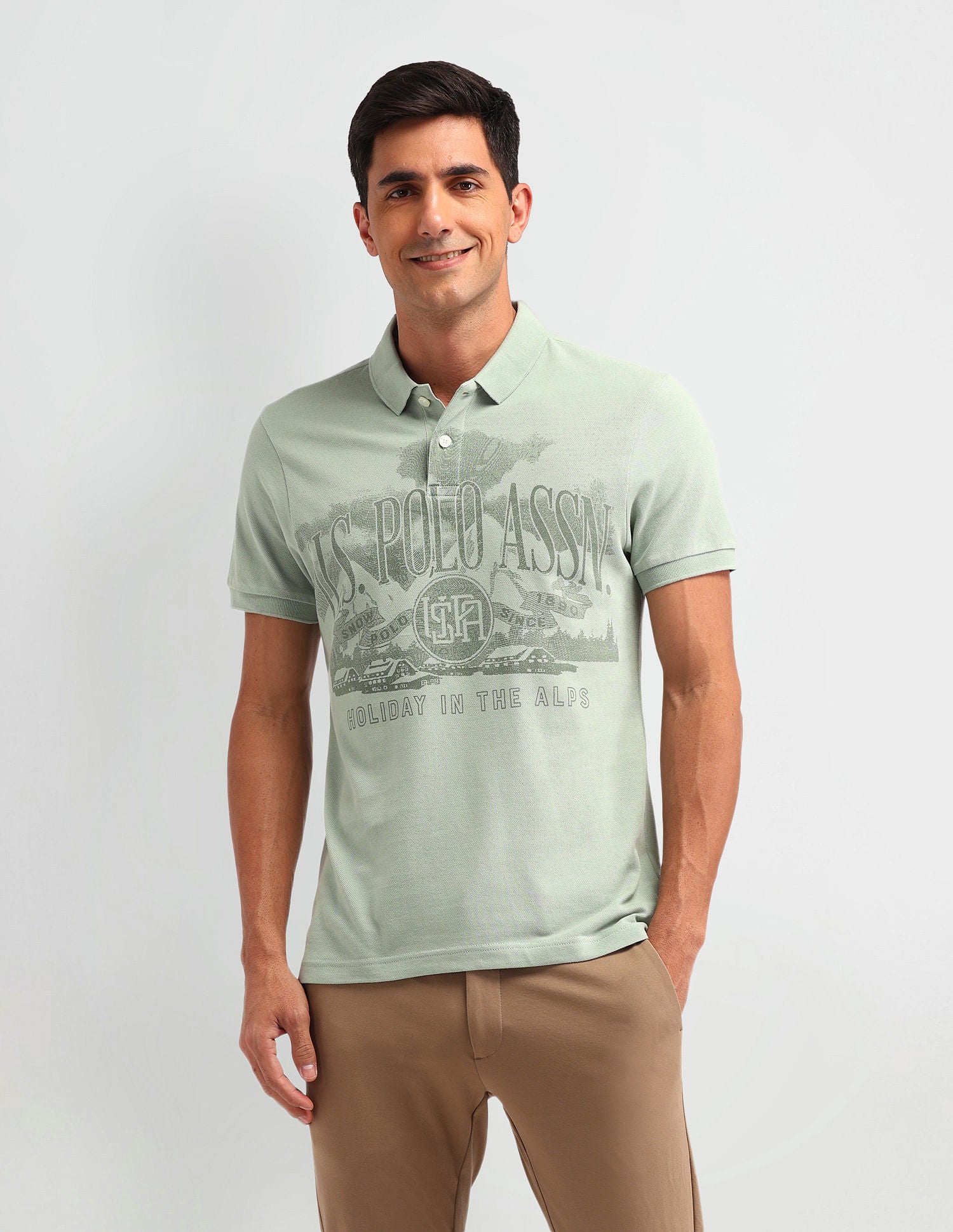 Outdoor Muscle Fit Brand Polo Shirt Olive - U.S. POLO ASSN. | Large