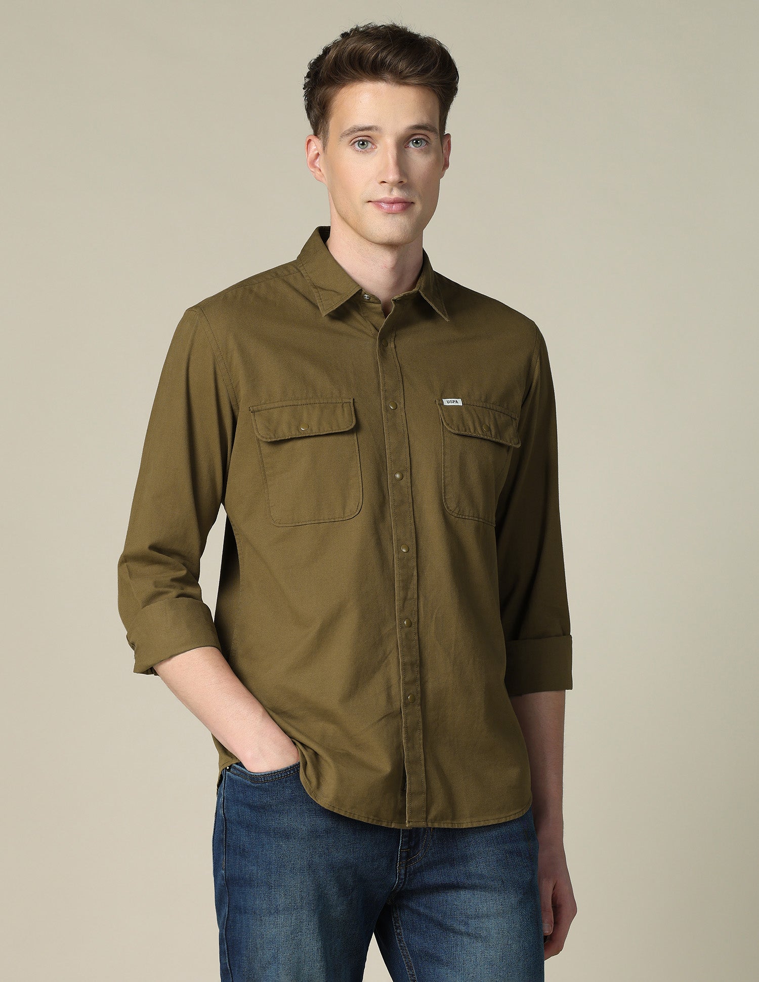 Solid Twill Shacket Khaki - U.S. POLO ASSN. | Large