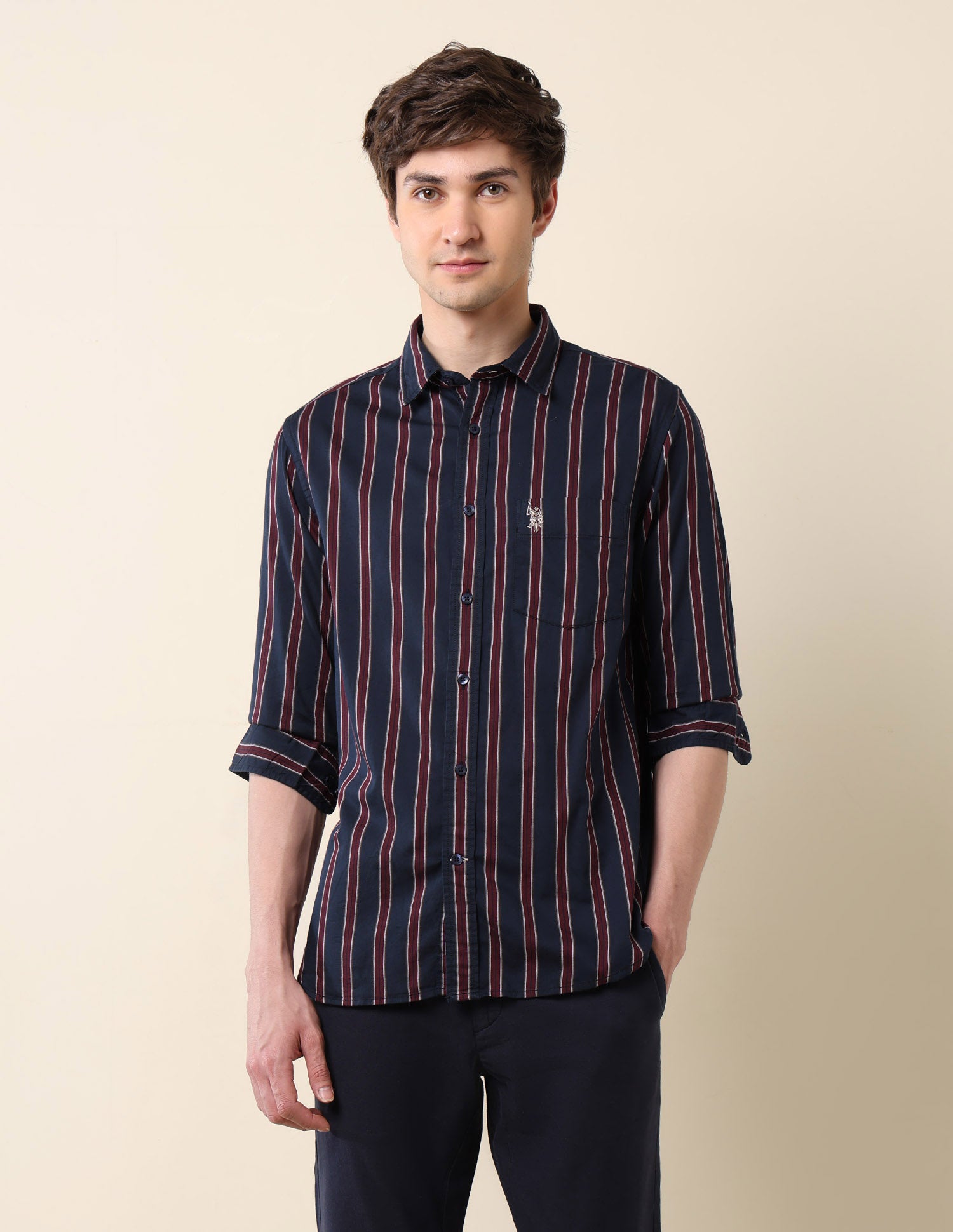 Vertical Striped Pure Cotton Shirt Navy - U.S. Polo Assn. India | Large