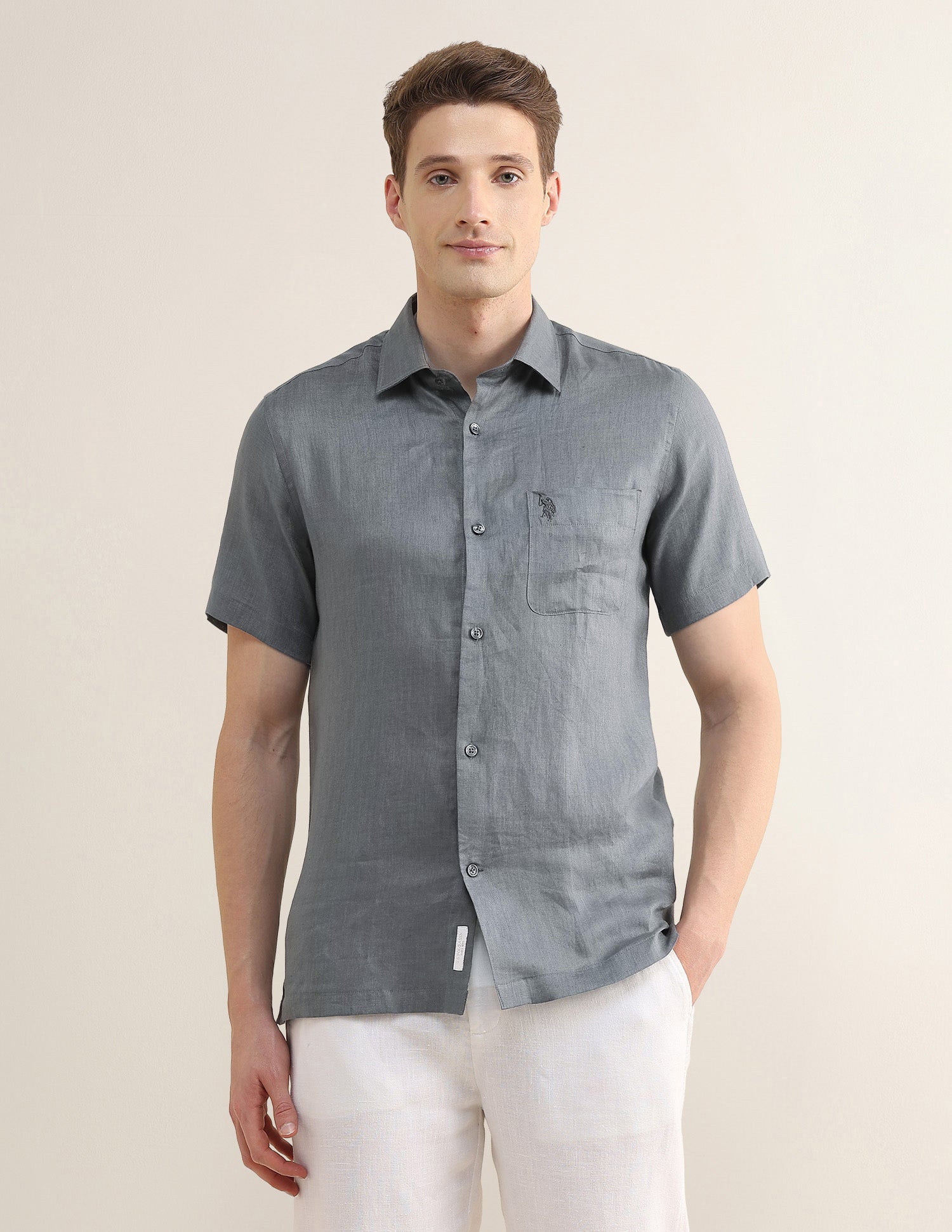 Solid Regular Fit Shirt Dark Grey - U.S. Polo Assn. India | Large
