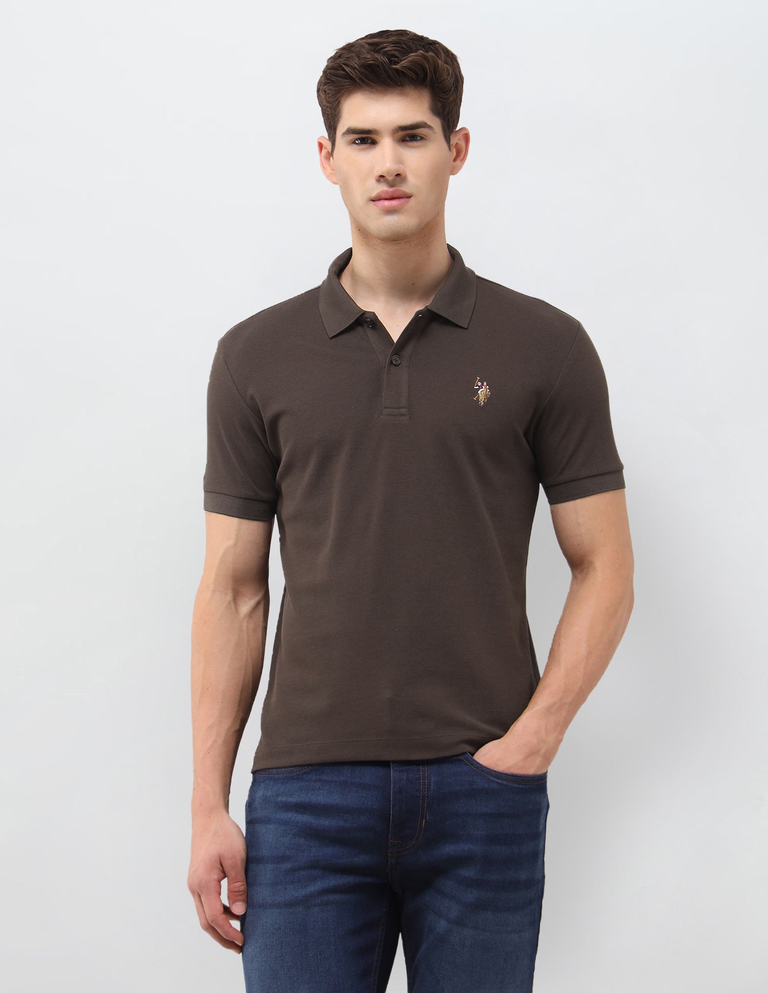 Solid Slim Fit Polo Shirt Dark Brown - U.S. Polo Assn. India | Large