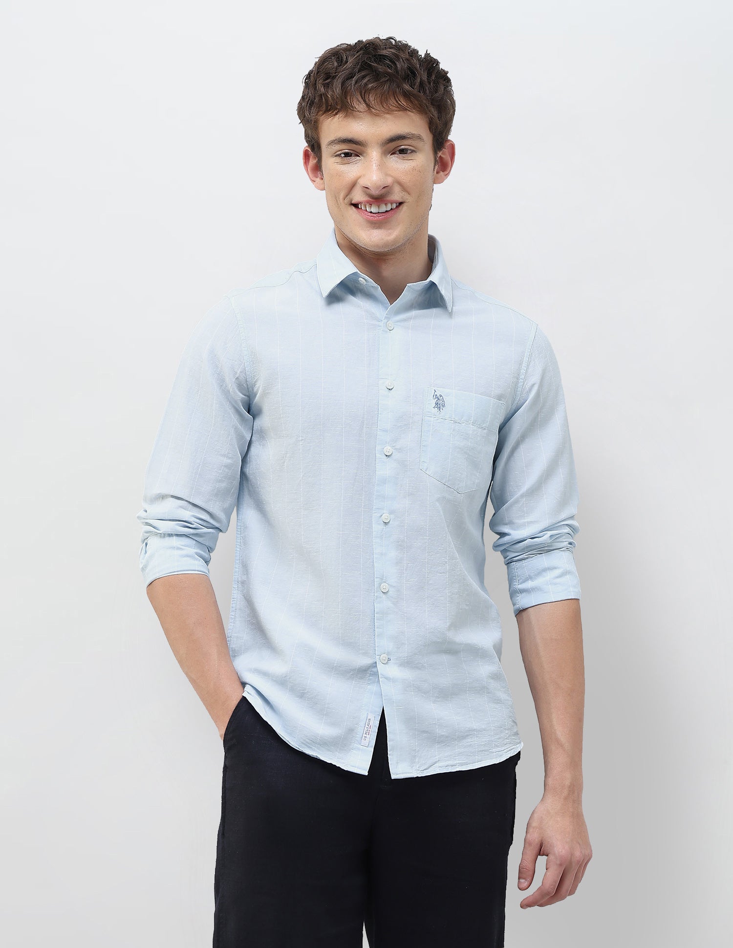 Vertical Striped Regular Fit Shirt Blue - U.S. Polo Assn. India | Large
