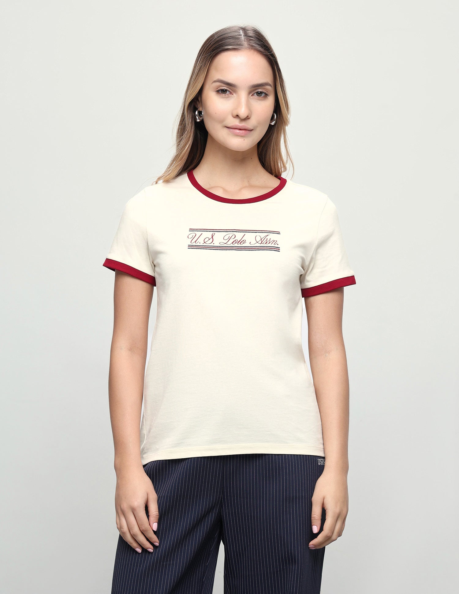 Brand Embroidered Regular Fit T-Shirt Ecru - U.S. Polo Assn. India | Large
