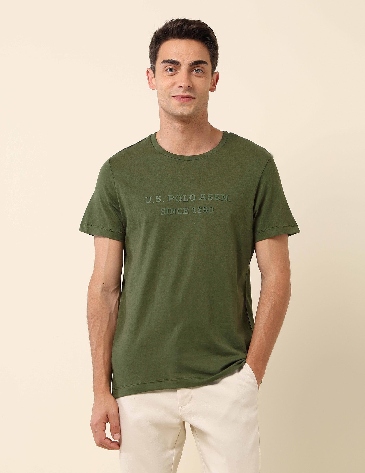 Slim Fit Brand Embossed T- Shirt Olive Green - U.S. Polo Assn. India | Large