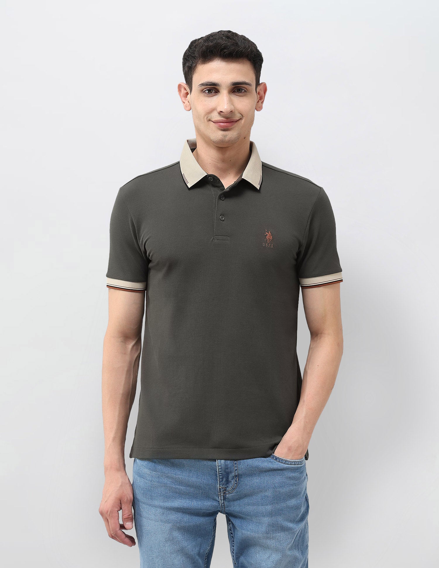Solid Regular Fit Polo Shirt Olive - U.S. POLO ASSN. | Large