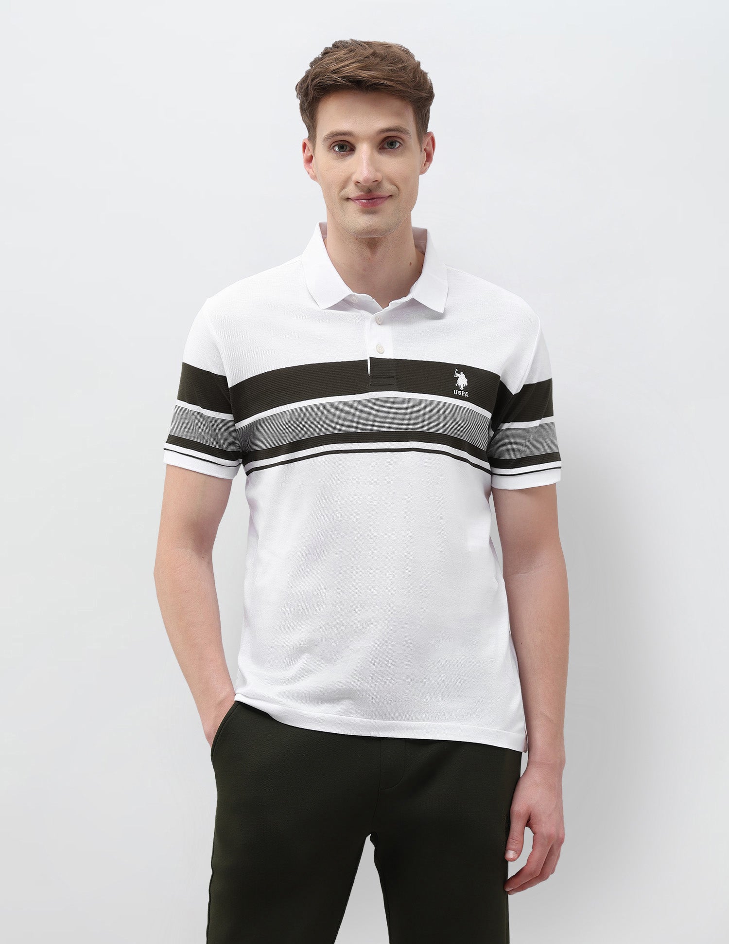 Horizontal Striped Slim Fit Polo Shirt White - U.S. POLO ASSN. | Large