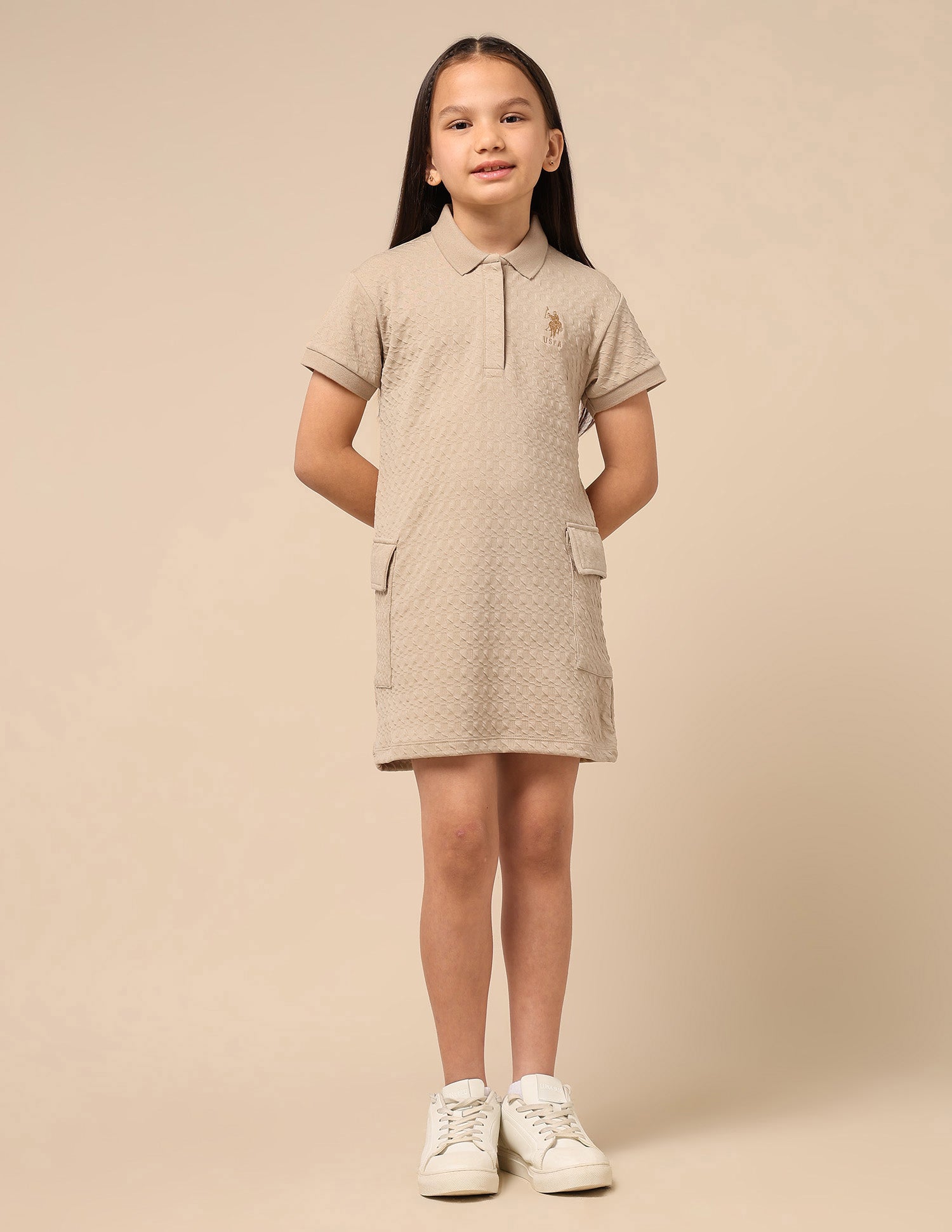 Girls Textured T-Shirt Dress Beige - U.S. POLO ASSN. | Large