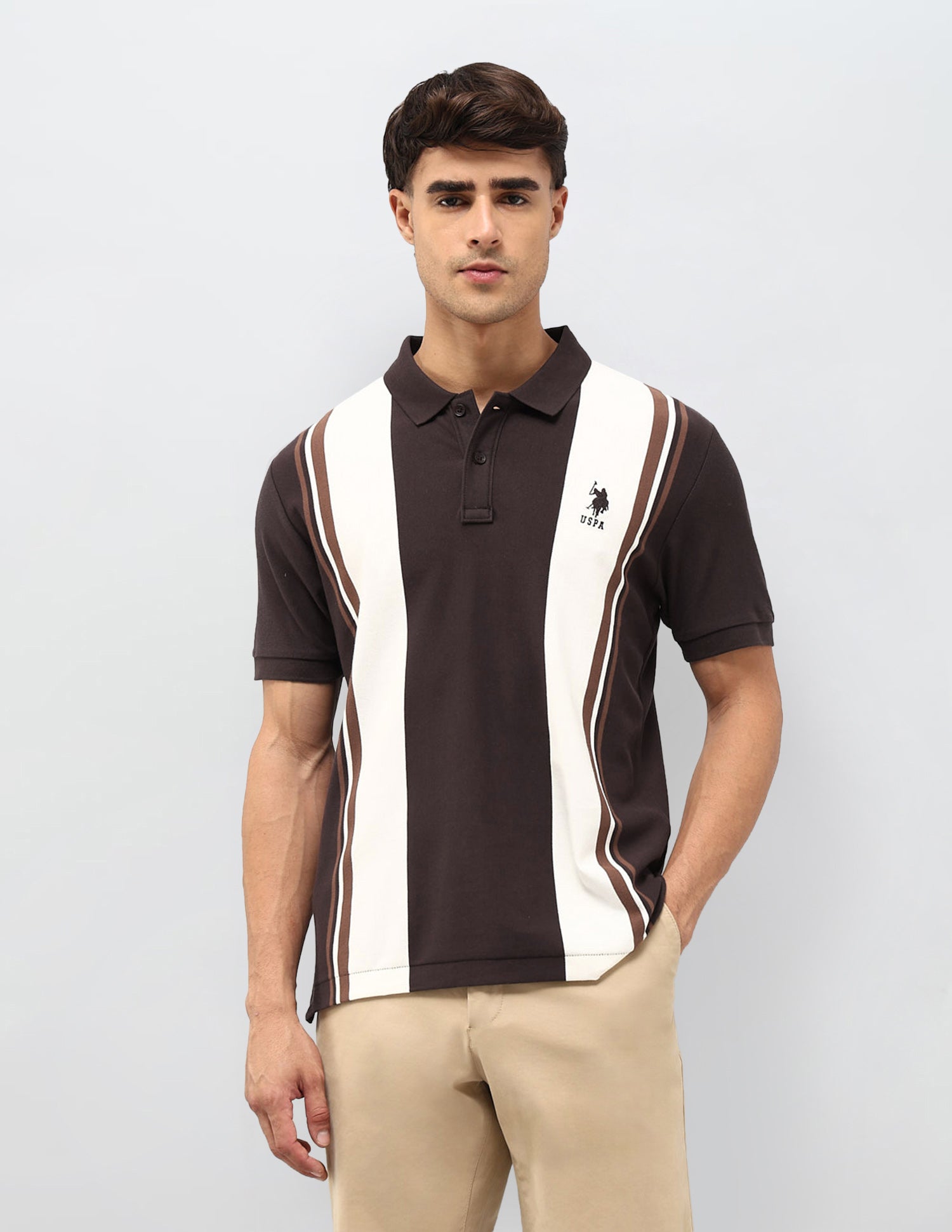 Colorblocked Regular Fit Polo Shirt Dark Brown - U.S. POLO ASSN. | Large