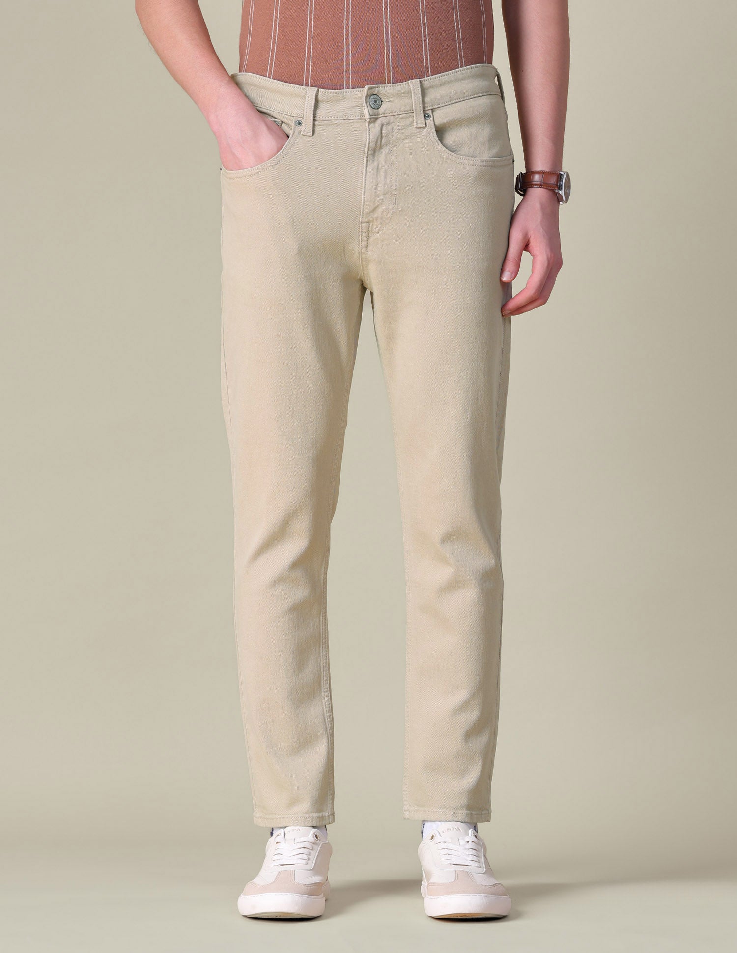 Cole Comfort Cropped Fit Brown Jeans Khaki - U.S. POLO ASSN. | Large