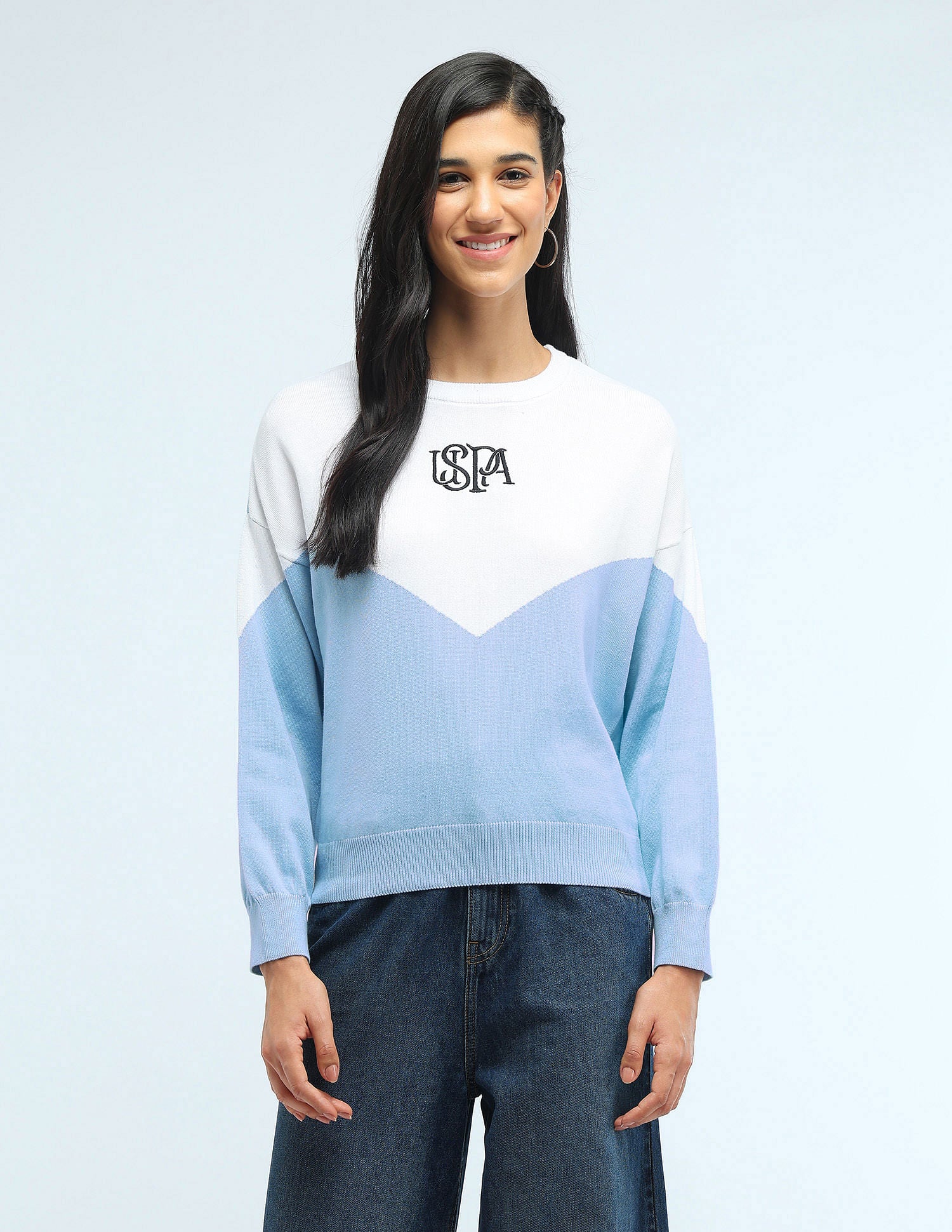 Coloublocked Logo Sweater Light Blue - U.S. POLO ASSN. | Large