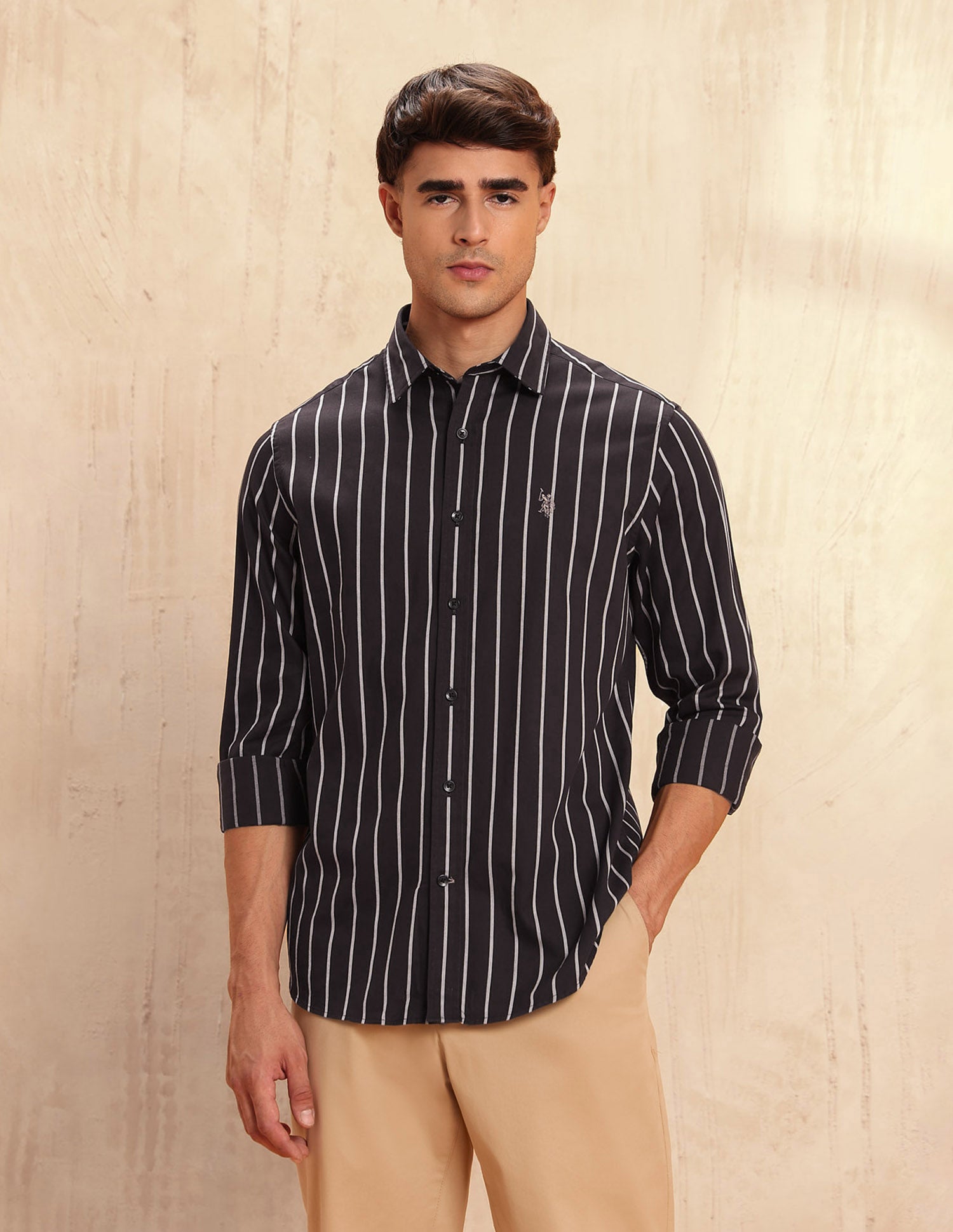 Tailored Fit Vertical Striped Shirt Choco - U.S. POLO ASSN. | Large