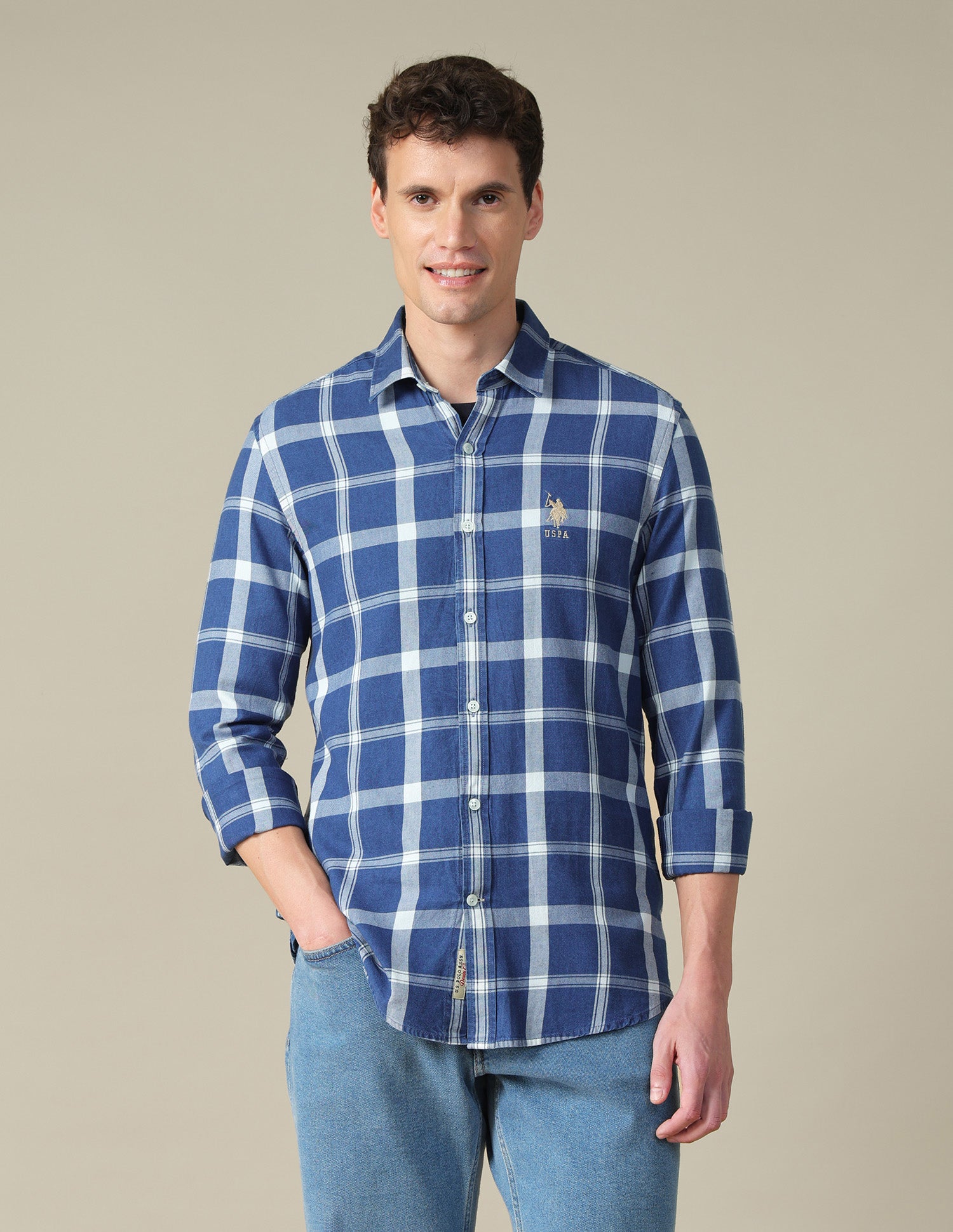Grid Tattersall Checked Twill Shirt Indigo - U.S. Polo Assn. India | Large