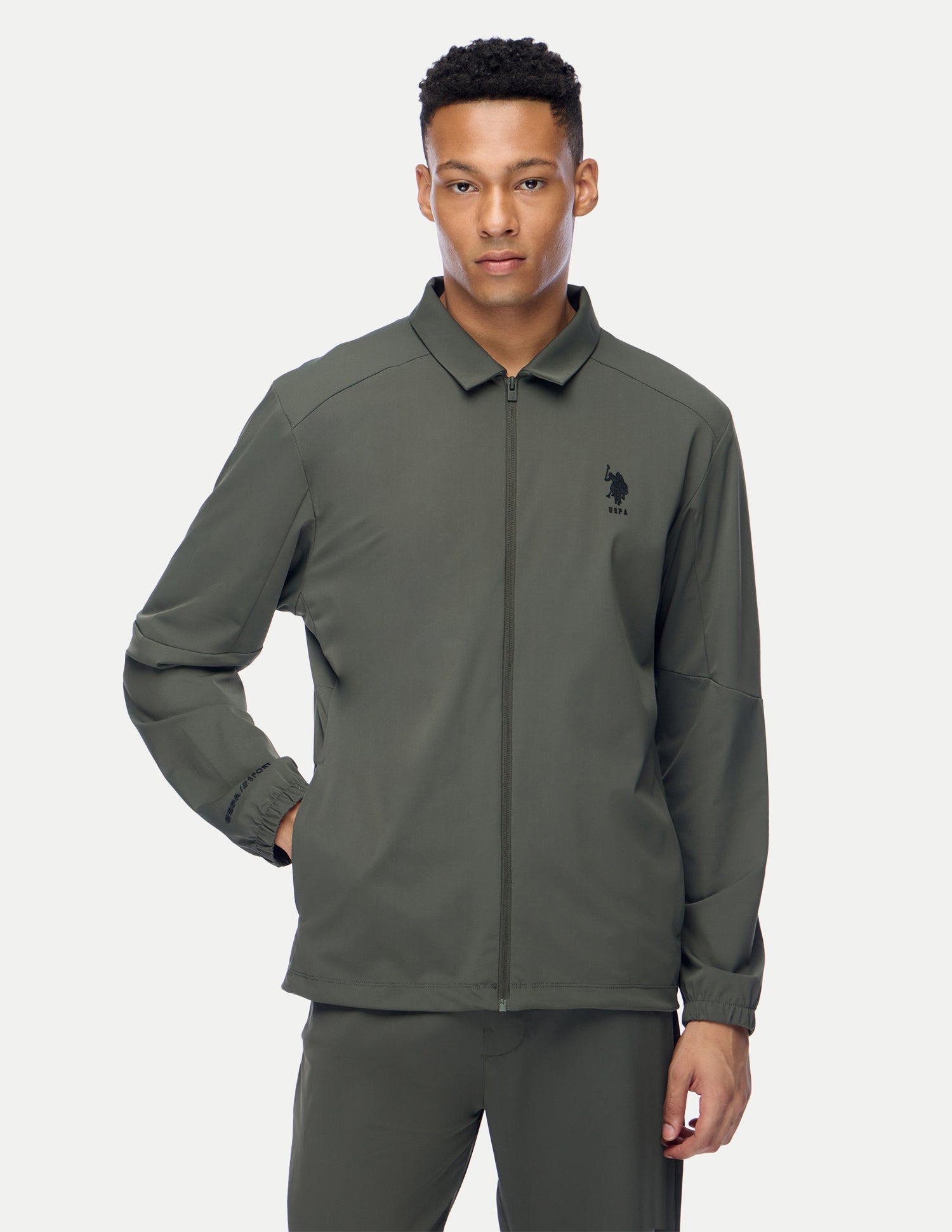 Solid Regular Fit Active Jacket Dark Olive - U.S. Polo Assn. India | Large