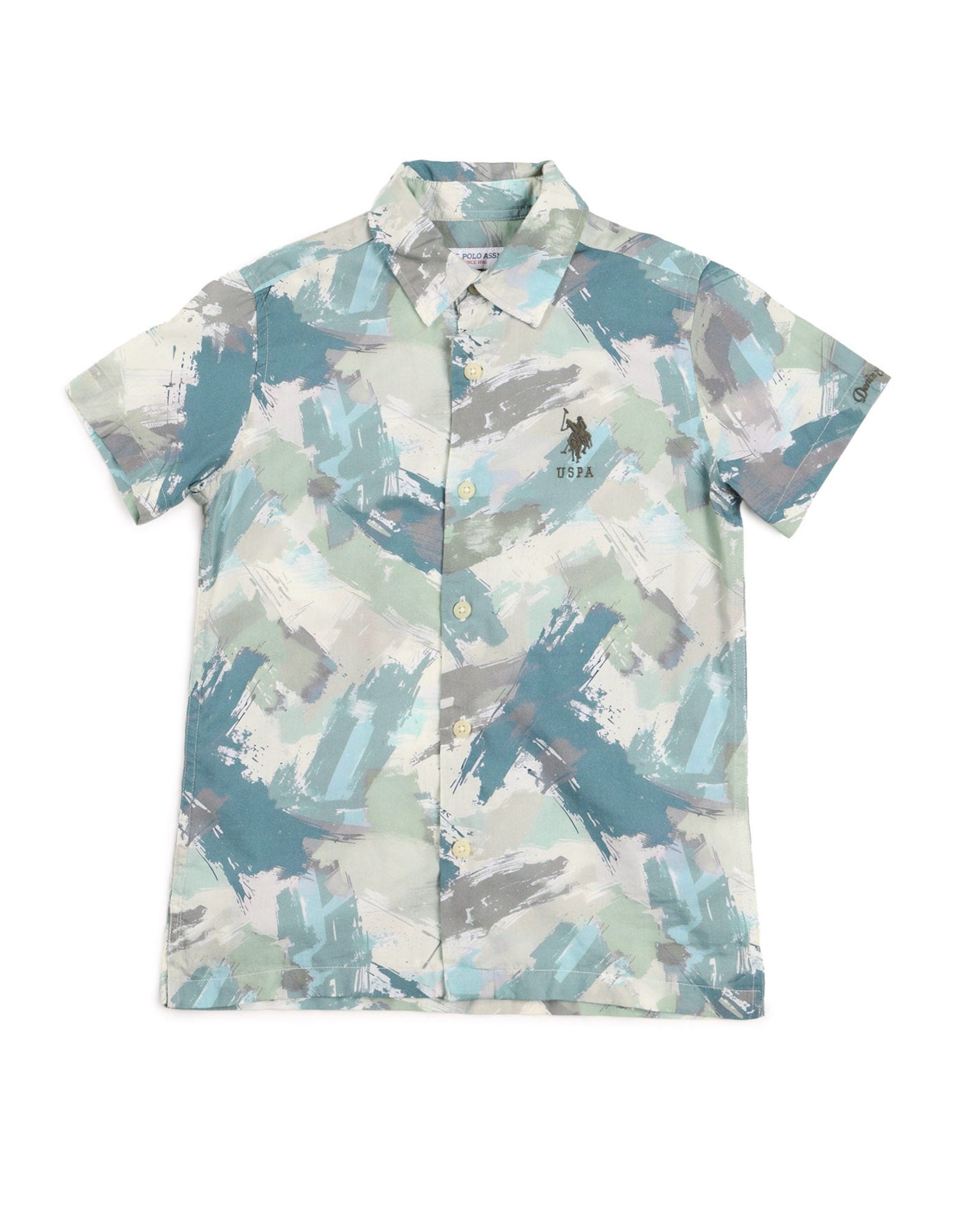 Boys Regular Fit Abstract Printed Shirt Green - U.S. POLO ASSN. | Large