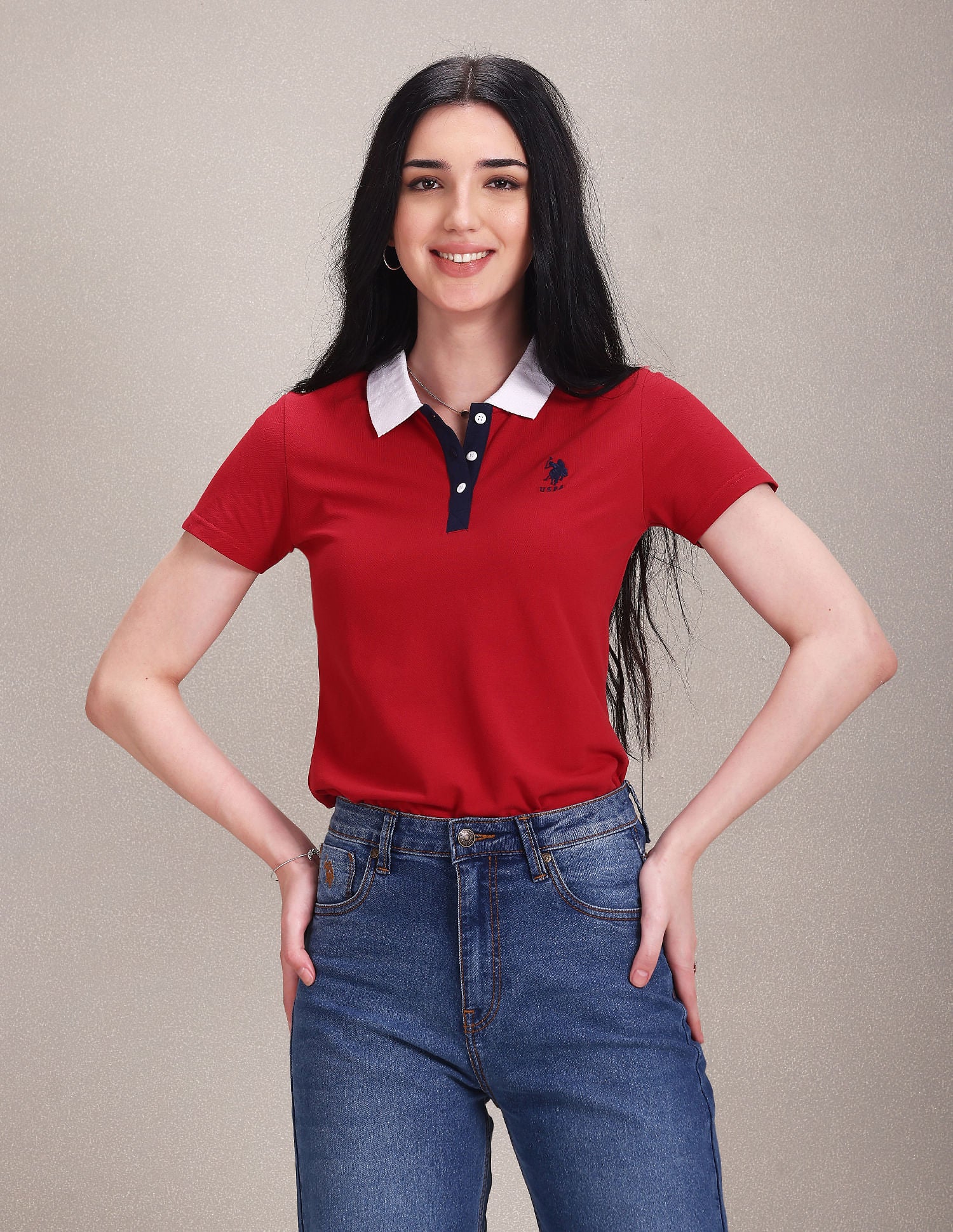 Contrast Collar Solid Polo Shirt Red - U.S. POLO ASSN. | Large