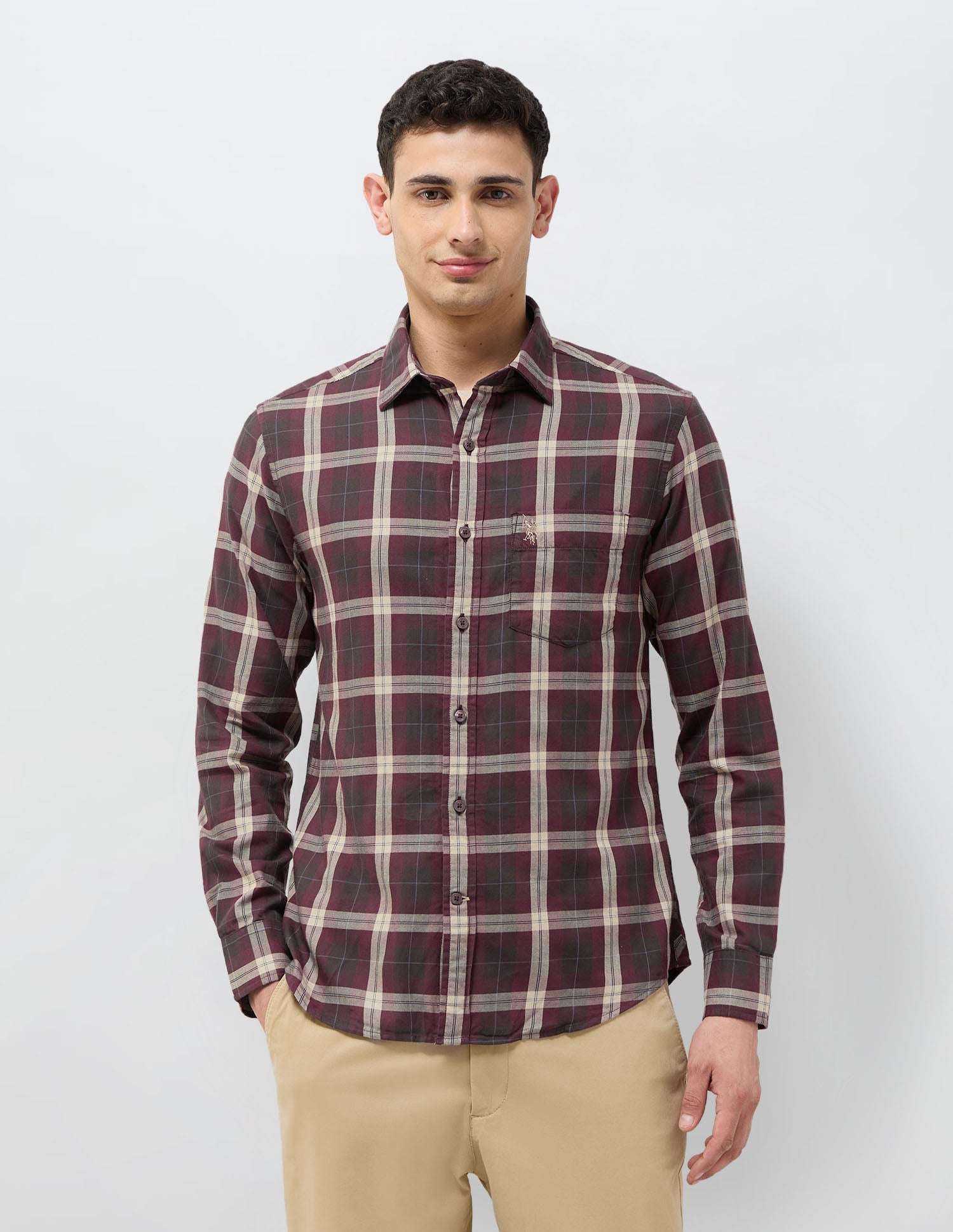 Twill Tartan Checked Shirt Maroon - U.S. POLO ASSN. | Large