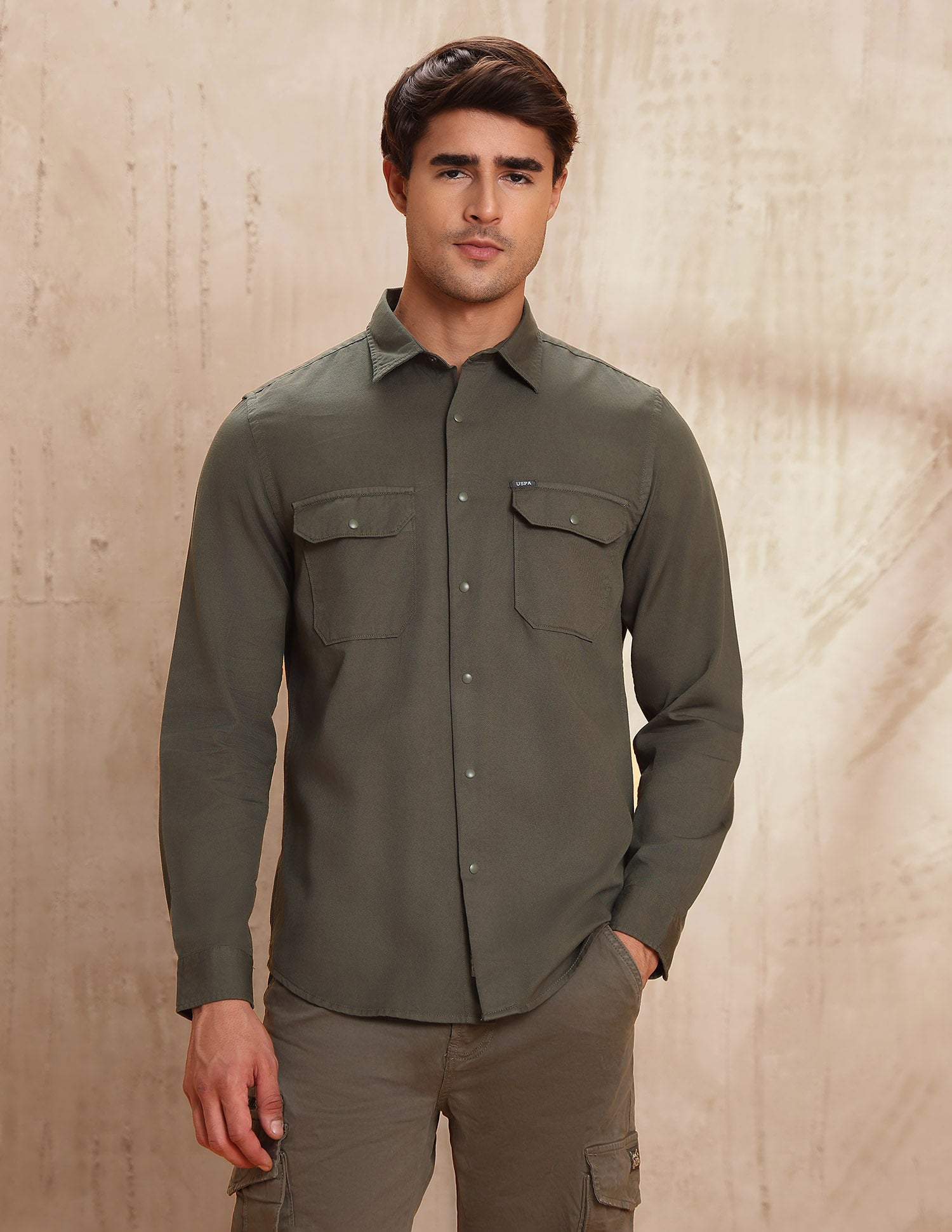 Slim Fit Pure Cotton Shirt Olive - U.S. POLO ASSN. | Large